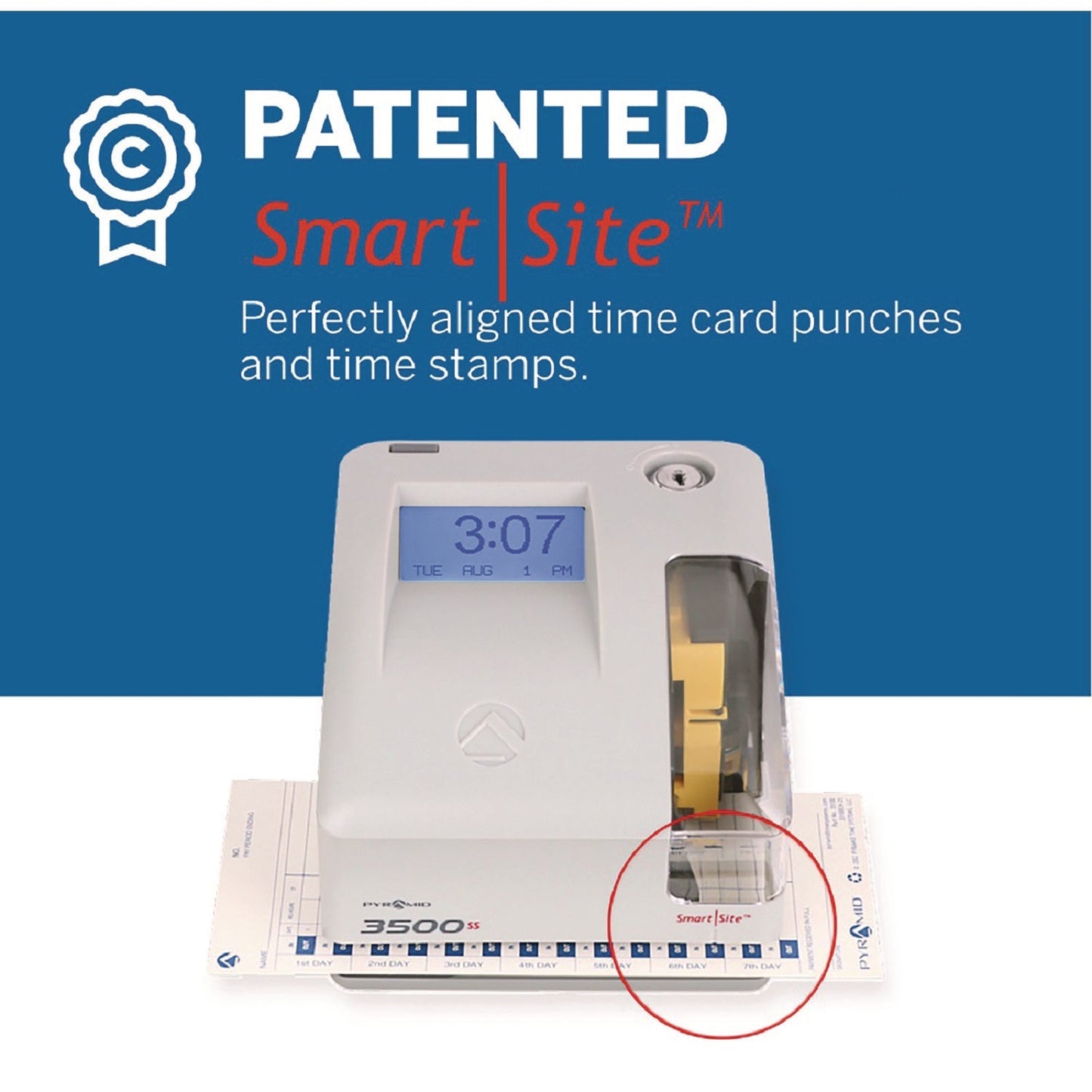 Pyramid Technologies 3500 Smart Site Punch Card Time Clock System, DC Powered Operation, Light Gray