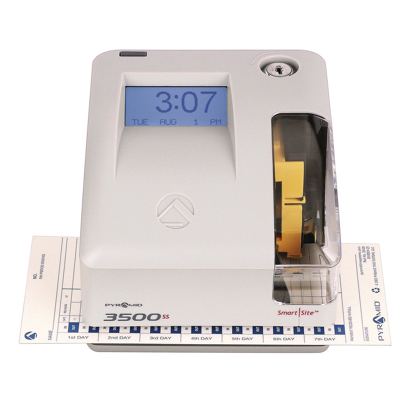 Pyramid Technologies 3500 Smart Site Punch Card Time Clock System, DC Powered Operation, Light Gray