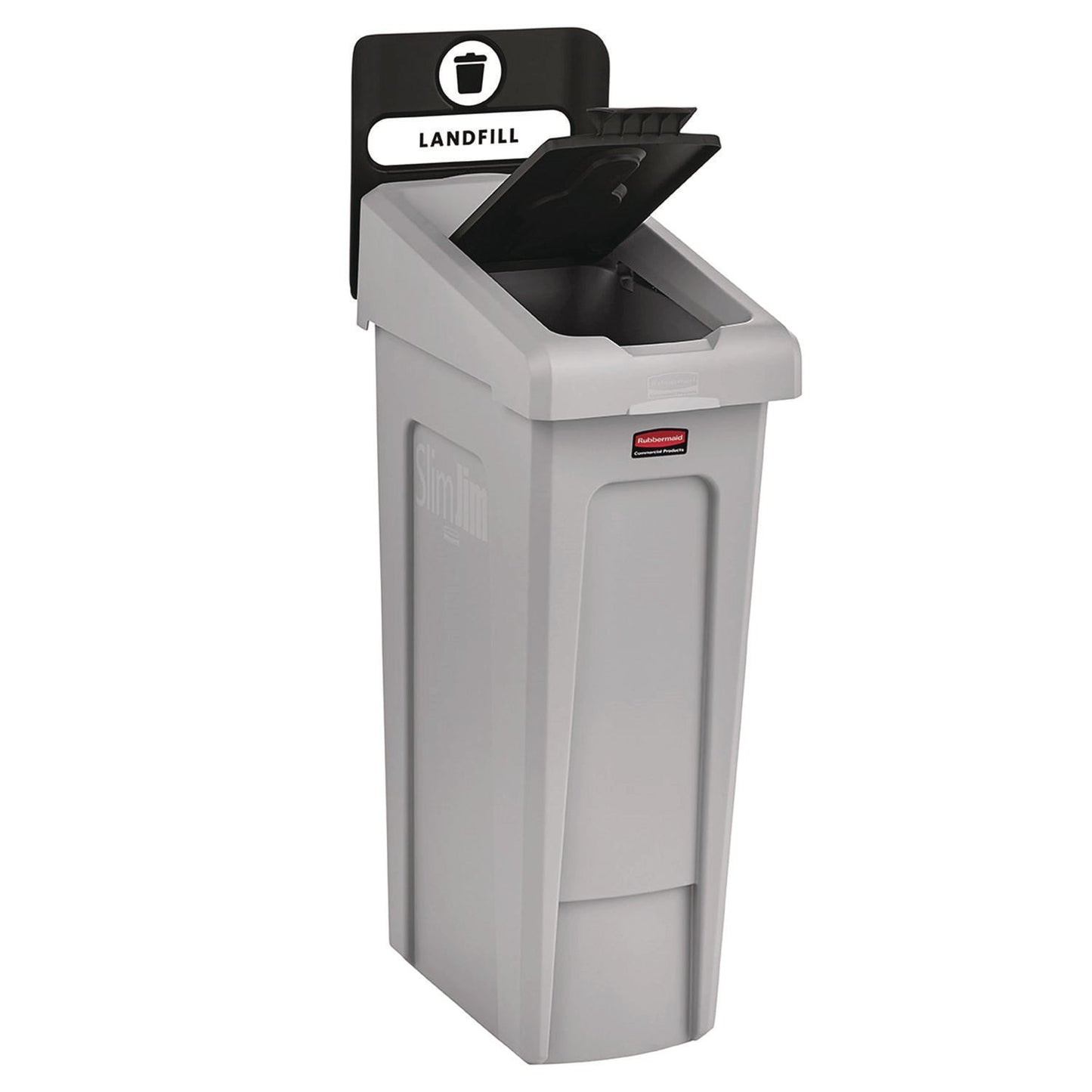 Rubbermaid® Commercial Slim Jim Recycling Station Kit, 1-Stream Landfill, 23 gal, Plastic, Gray/Black