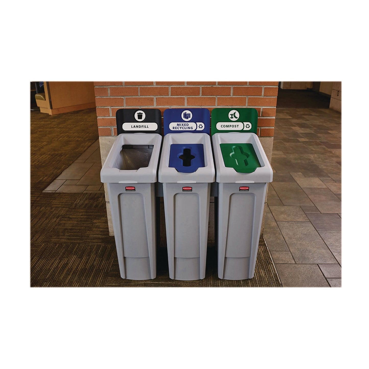 Rubbermaid® Commercial Slim Jim Recycling Station Kit, 1-Stream Landfill, 23 gal, Plastic, Gray/Black