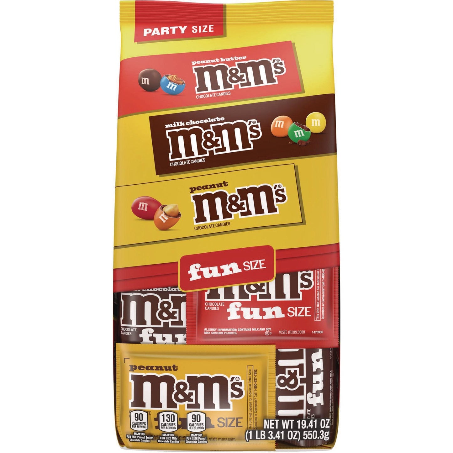 M & M's® M and M'S Milk Chocolate, Peanut and Peanut Butter Variety Pack Fun Size Chocolate Candy Assortment, 19.41 oz Bag
