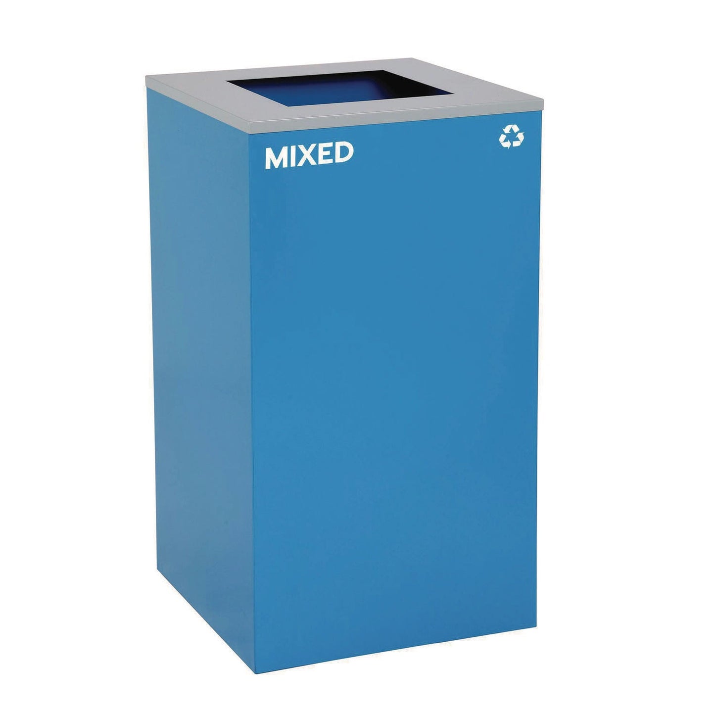 Alpine Industries 29 Gallon Trash/Recycling Cans, Steel, Blue Mixed Recycling Can with Square Lid, Black Trash Can with Square Lid