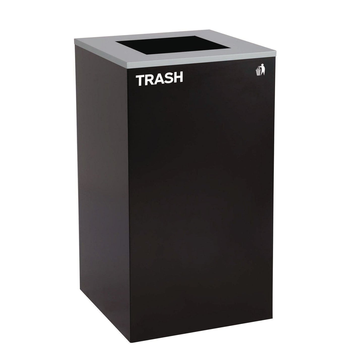 Alpine Industries 29 Gallon Trash/Recycling Cans, Steel, Blue Mixed Recycling Can with Square Lid, Black Trash Can with Square Lid
