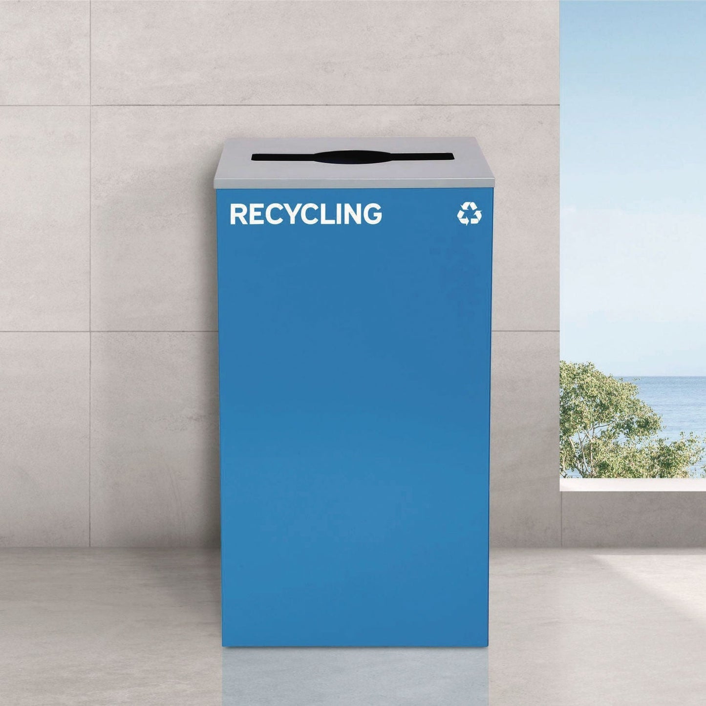 Alpine Industries 29 Gallon Trash/Recycling Cans, Steel, Blue Recycling with Mixed Lid, Black Trash Can with Square Lid