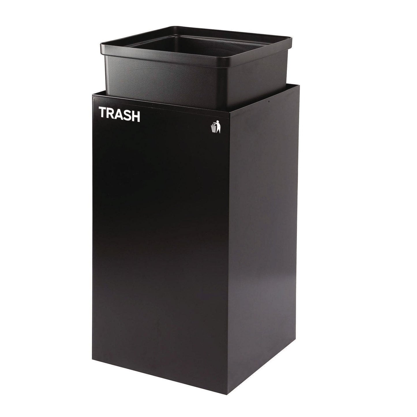 Alpine Industries 29 Gallon Trash/Recycling Cans, Steel, Blue Recycling with Mixed Lid, Black Trash Can with Square Lid
