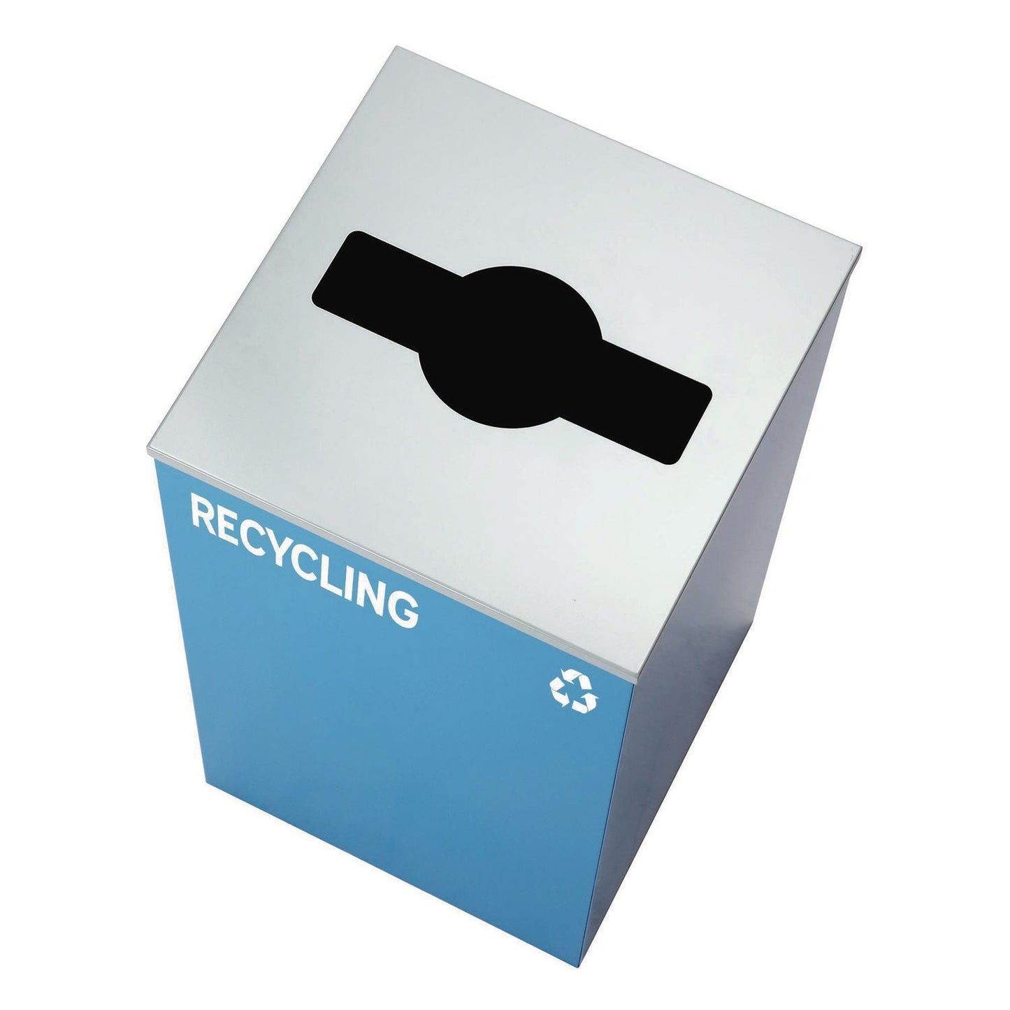 Alpine Industries 29 Gallon Trash/Recycling Cans, Steel, Blue Recycling with Mixed Lid, Black Trash Can with Square Lid