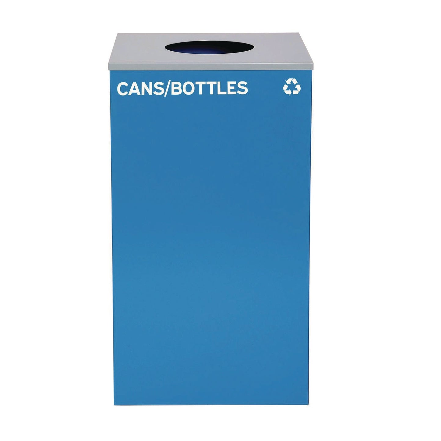 Alpine Industries 29 Gallon Trash/Recycling Cans, Steel, Blue Cans/Bottles Recycling with Circle Lid, Black Trash Can with Square Lid