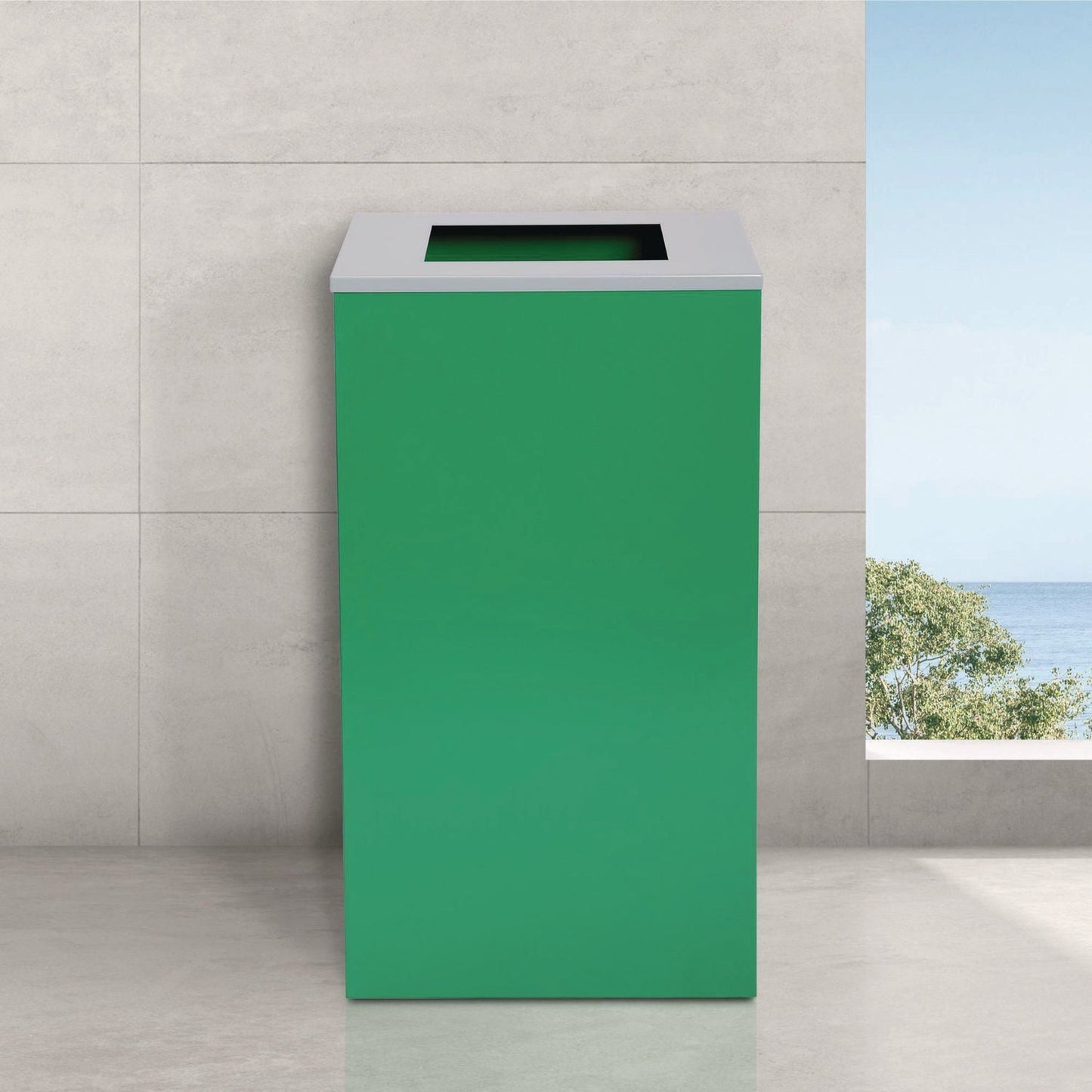 Alpine Industries 29 Gallon Trash/Recycling Cans, Steel, Green Recycling Can with Square Lid, Black Trash Can with Square Lid