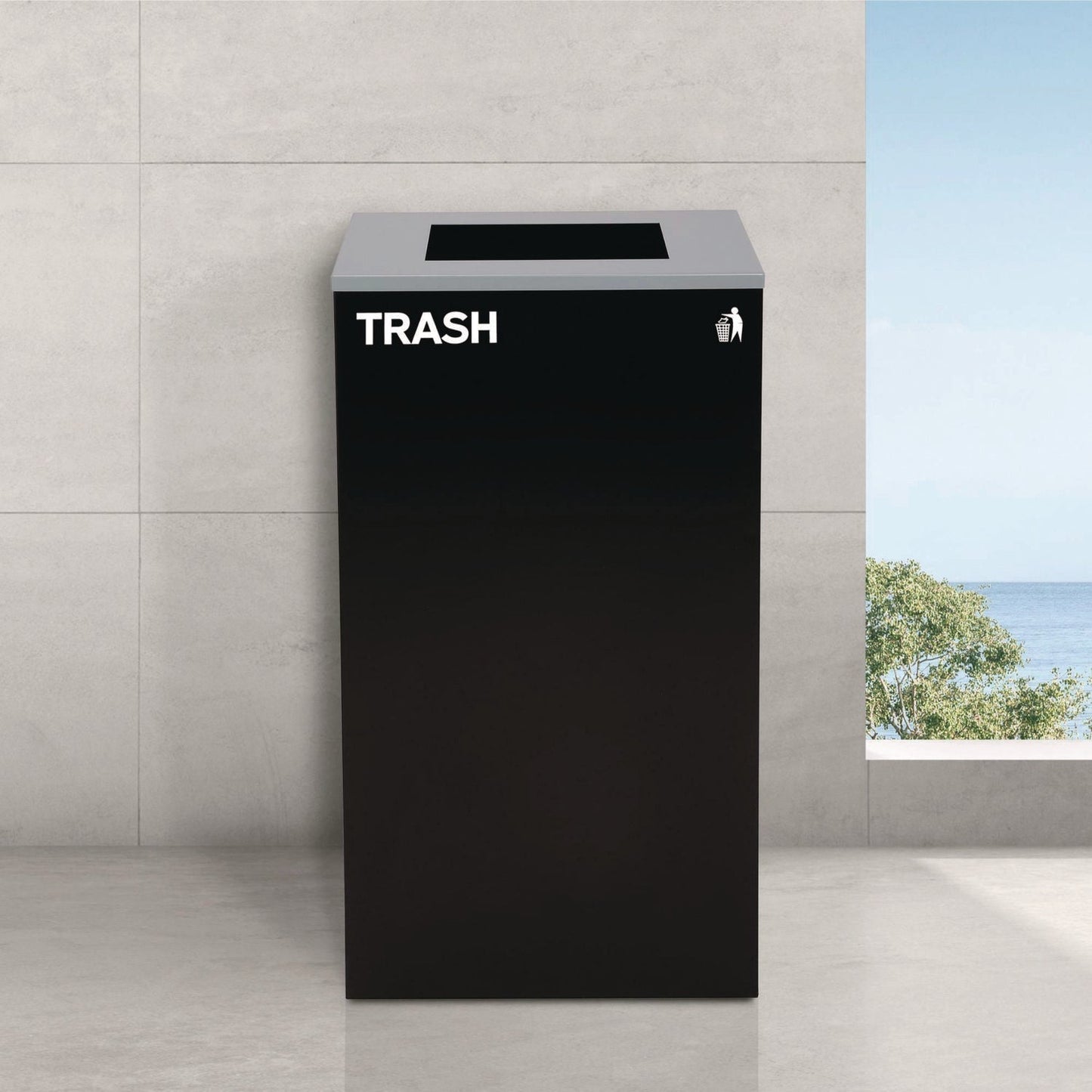 Alpine Industries 29 Gallon Trash/Recycling Cans, Steel, Green Recycling Can with Square Lid, Black Trash Can with Square Lid
