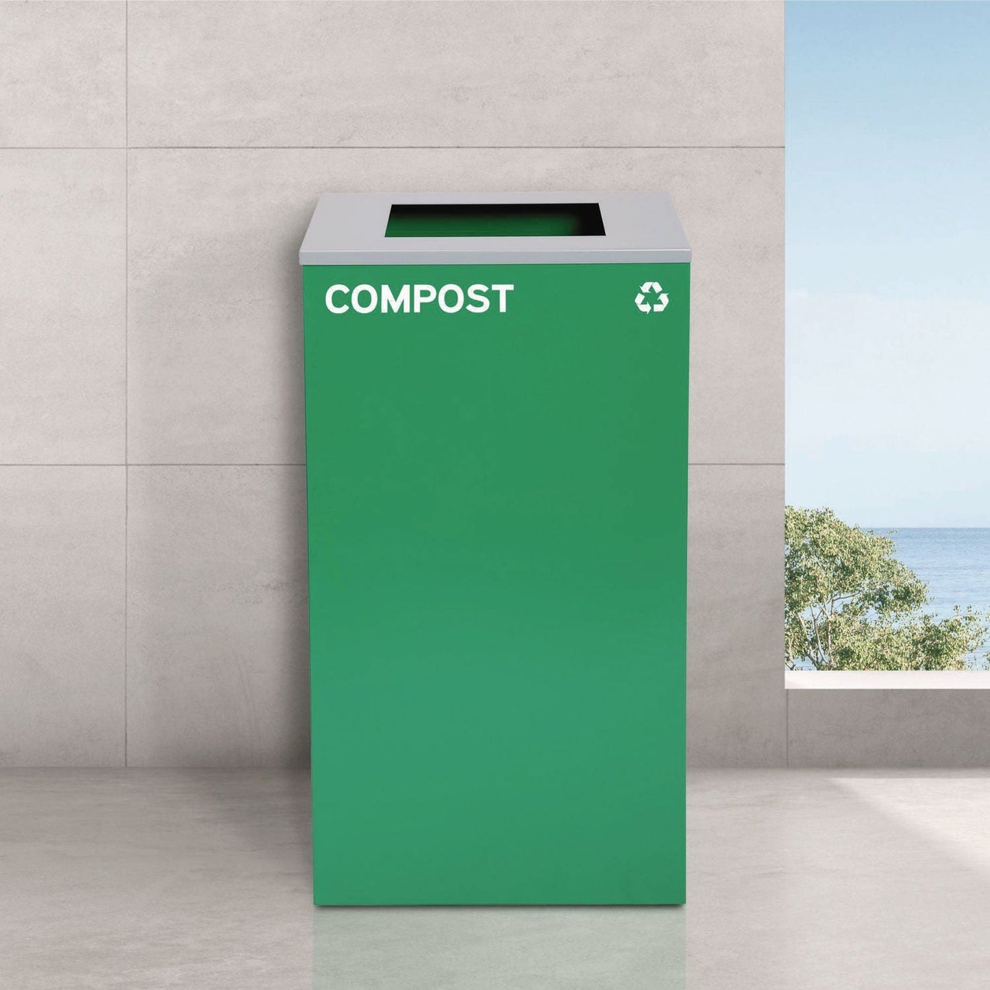 Alpine Industries 29 Gallon Trash/Recycling Cans, Steel, Green Compost Can with Square Lid, Black Trash Can with Square Lid