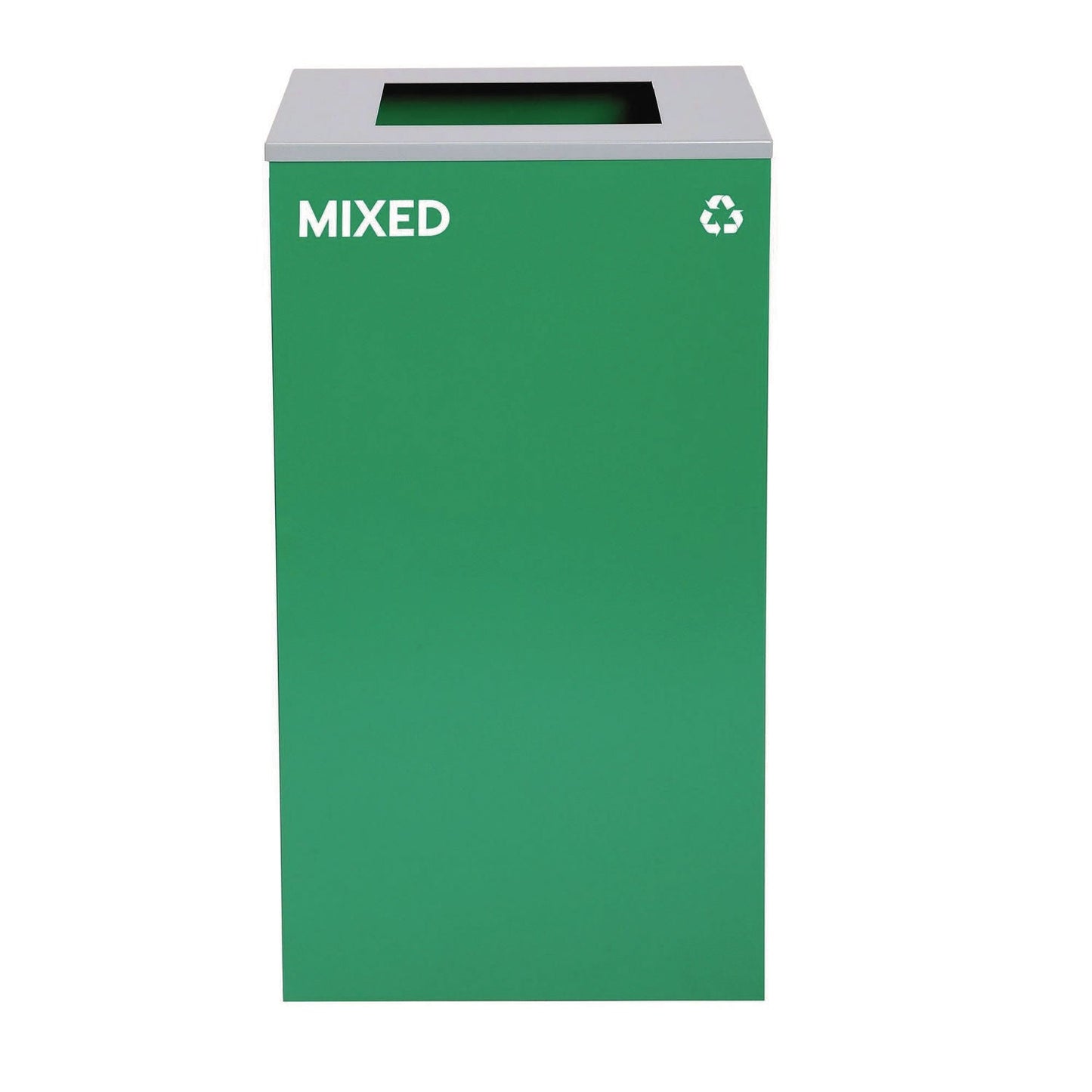 Alpine Industries 29 Gallon Trash/Recycling Cans, Steel, Green Mixed Recycling Can with Square Lid, Black Trash Can with Square Lid