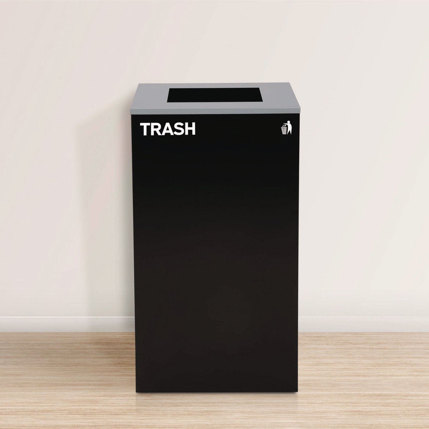 Alpine Industries 29 Gallon Trash/Recycling Cans, Steel, Green Mixed Recycling Can with Square Lid, Black Trash Can with Square Lid