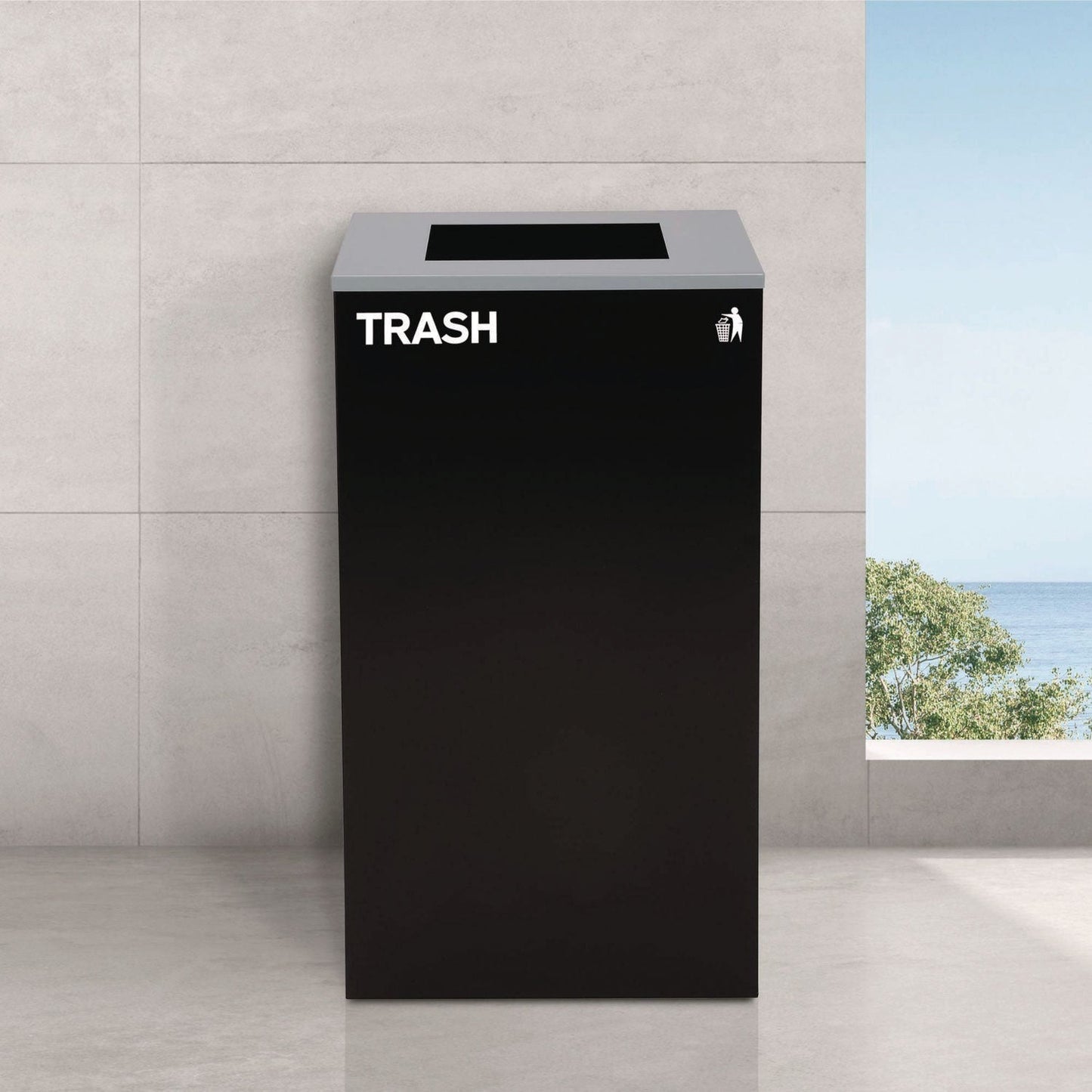 Alpine Industries 29 Gallon Trash/Recycling Cans, Steel, Green Mixed Recycling Can with Square Lid, Black Trash Can with Square Lid