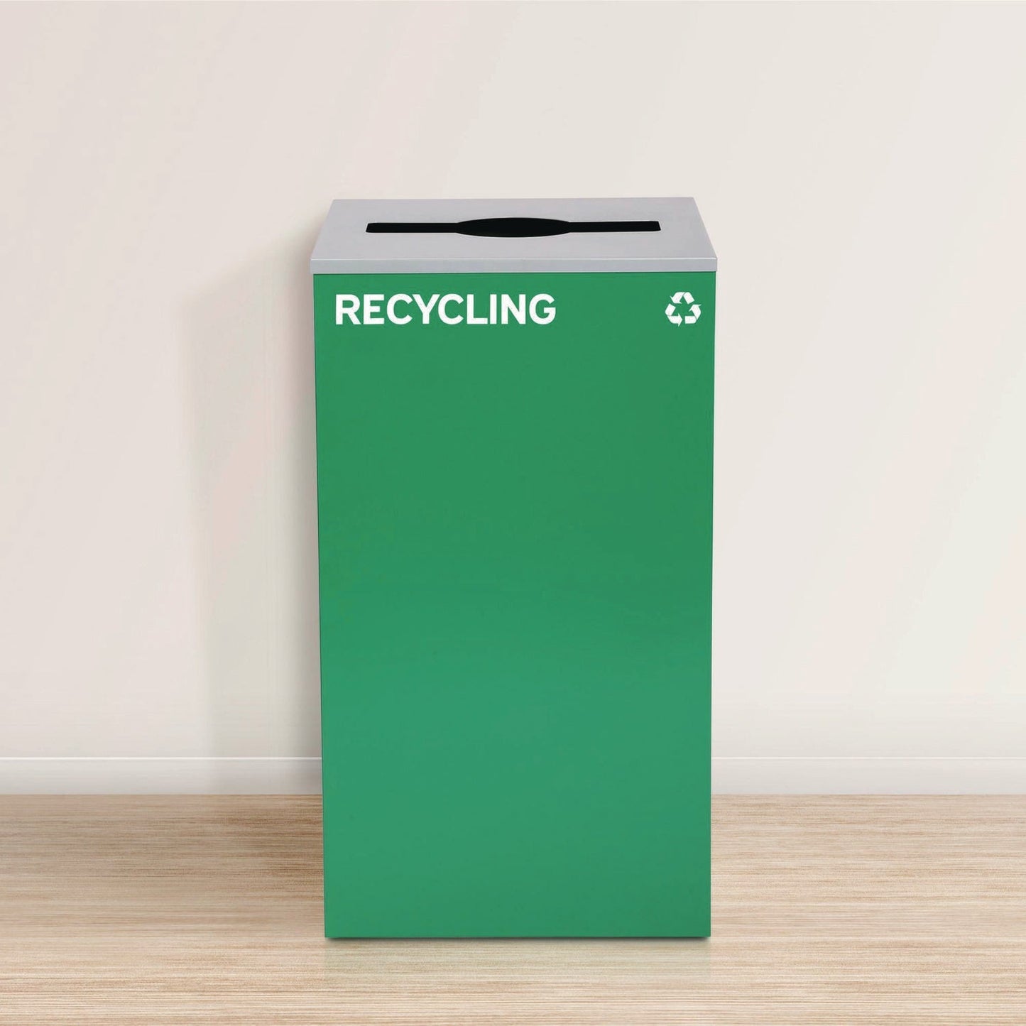 Alpine Industries 29 Gallon Trash/Recycling Cans, Steel, Green Recycling Can with Mixed Lid, Black Trash Can with Square Lid
