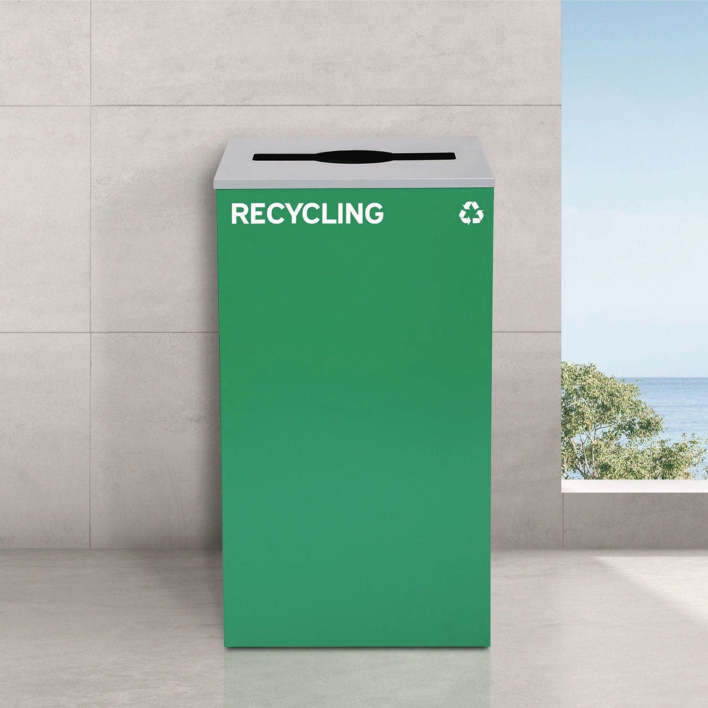 Alpine Industries 29 Gallon Trash/Recycling Cans, Steel, Green Recycling Can with Mixed Lid, Black Trash Can with Square Lid
