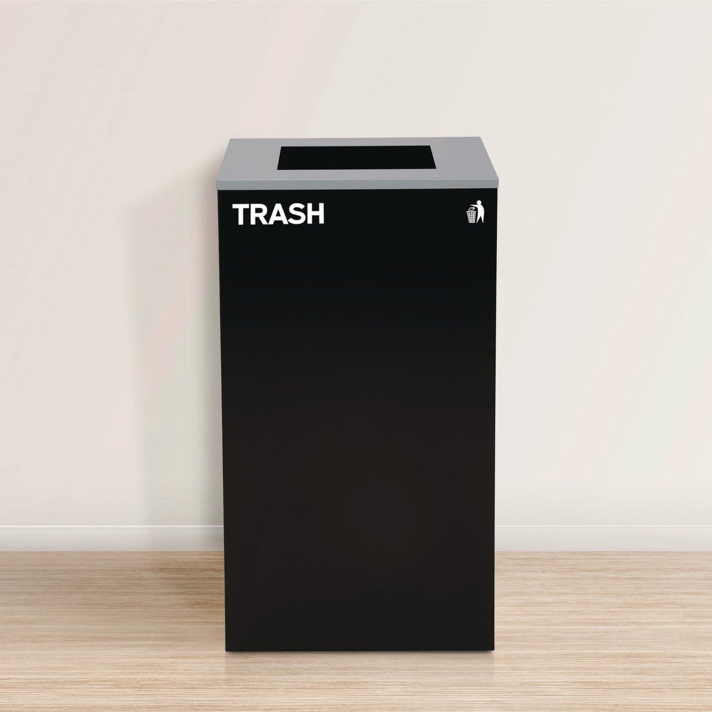 Alpine Industries 29 Gallon Trash/Recycling Cans, Steel, Green Recycling Can with Mixed Lid, Black Trash Can with Square Lid