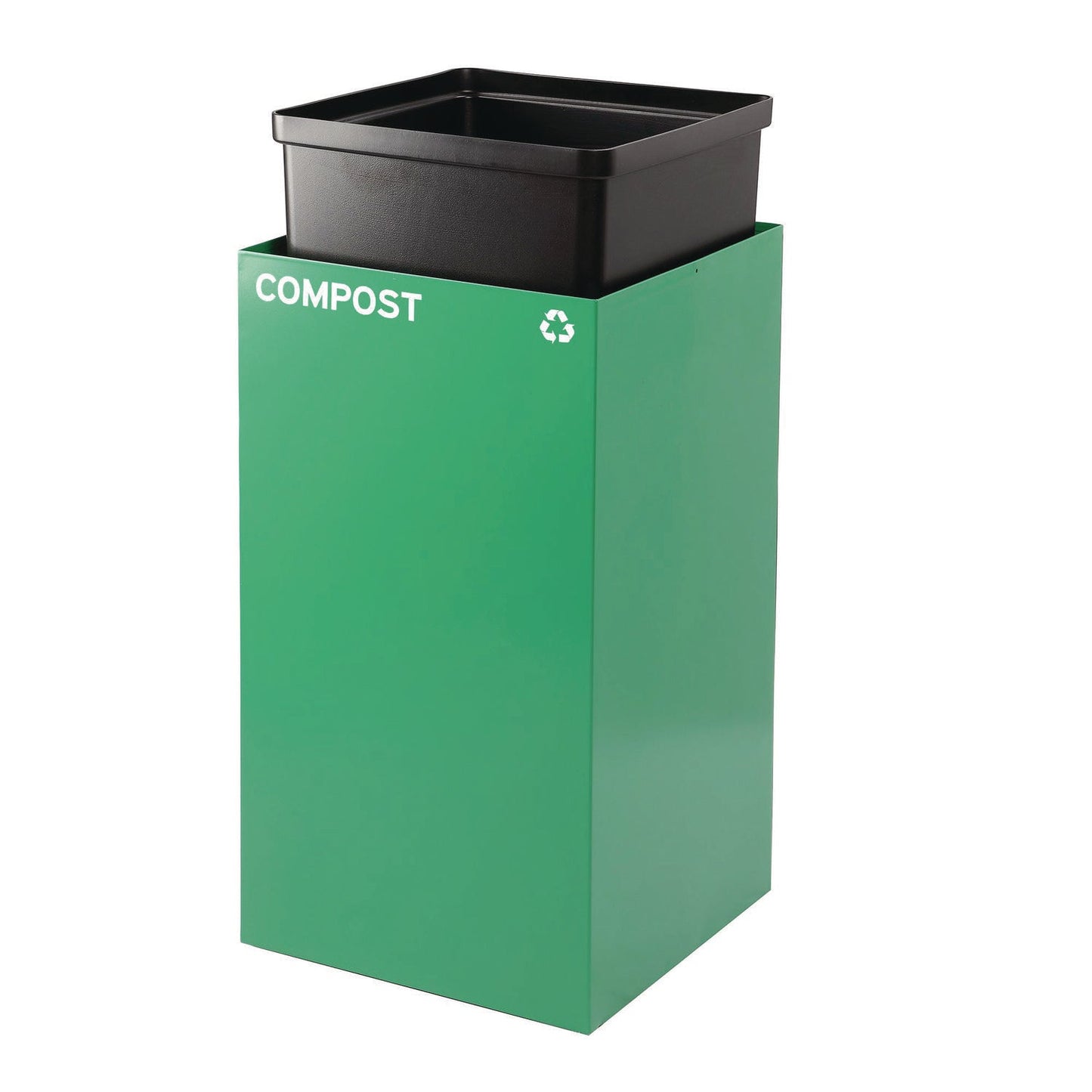 Alpine Industries 29 Gallon Trash/Recycling Cans, Steel, Green Compost Can with Mixed Lid, Black Trash Can with Square Lid