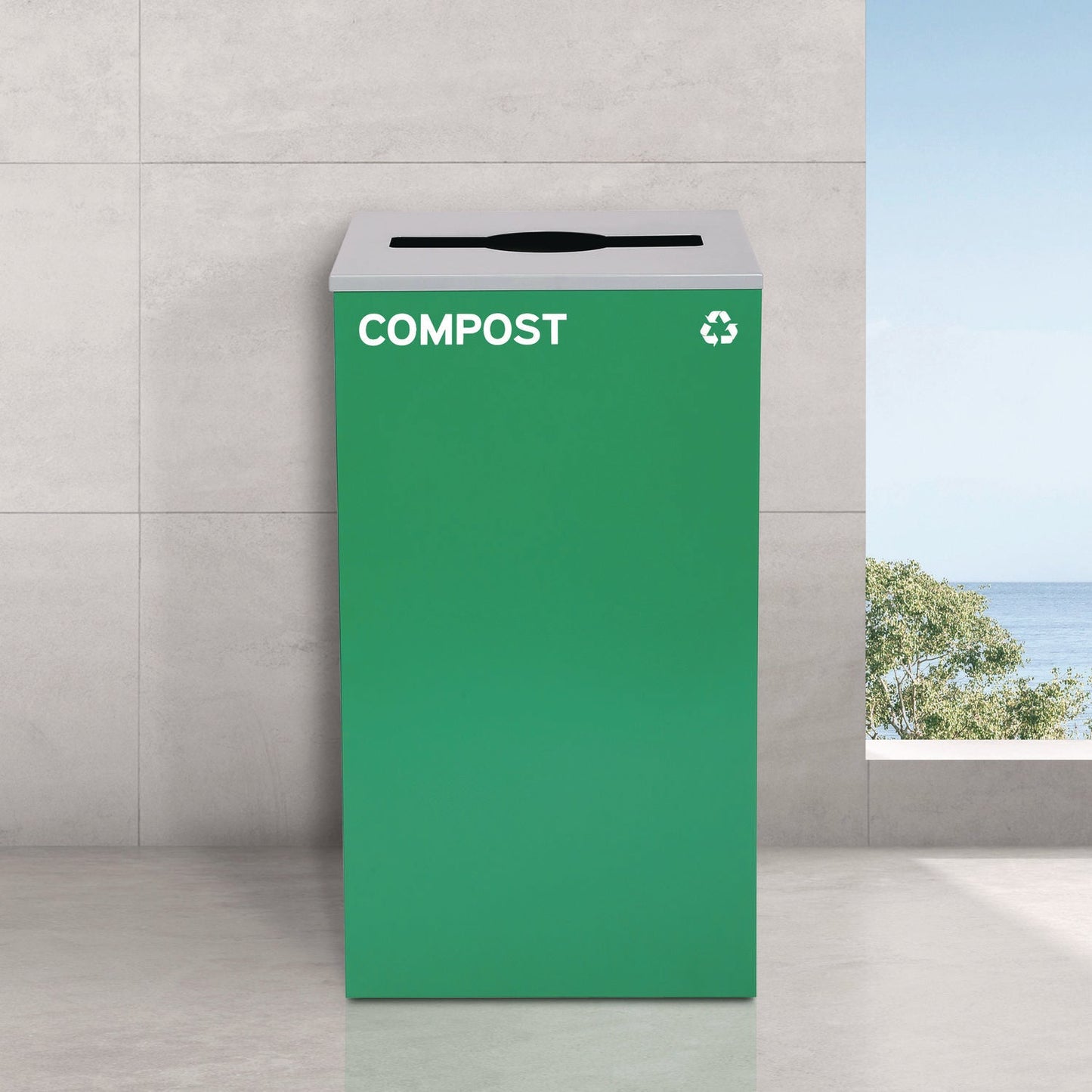 Alpine Industries 29 Gallon Trash/Recycling Cans, Steel, Green Compost Can with Mixed Lid, Black Trash Can with Square Lid