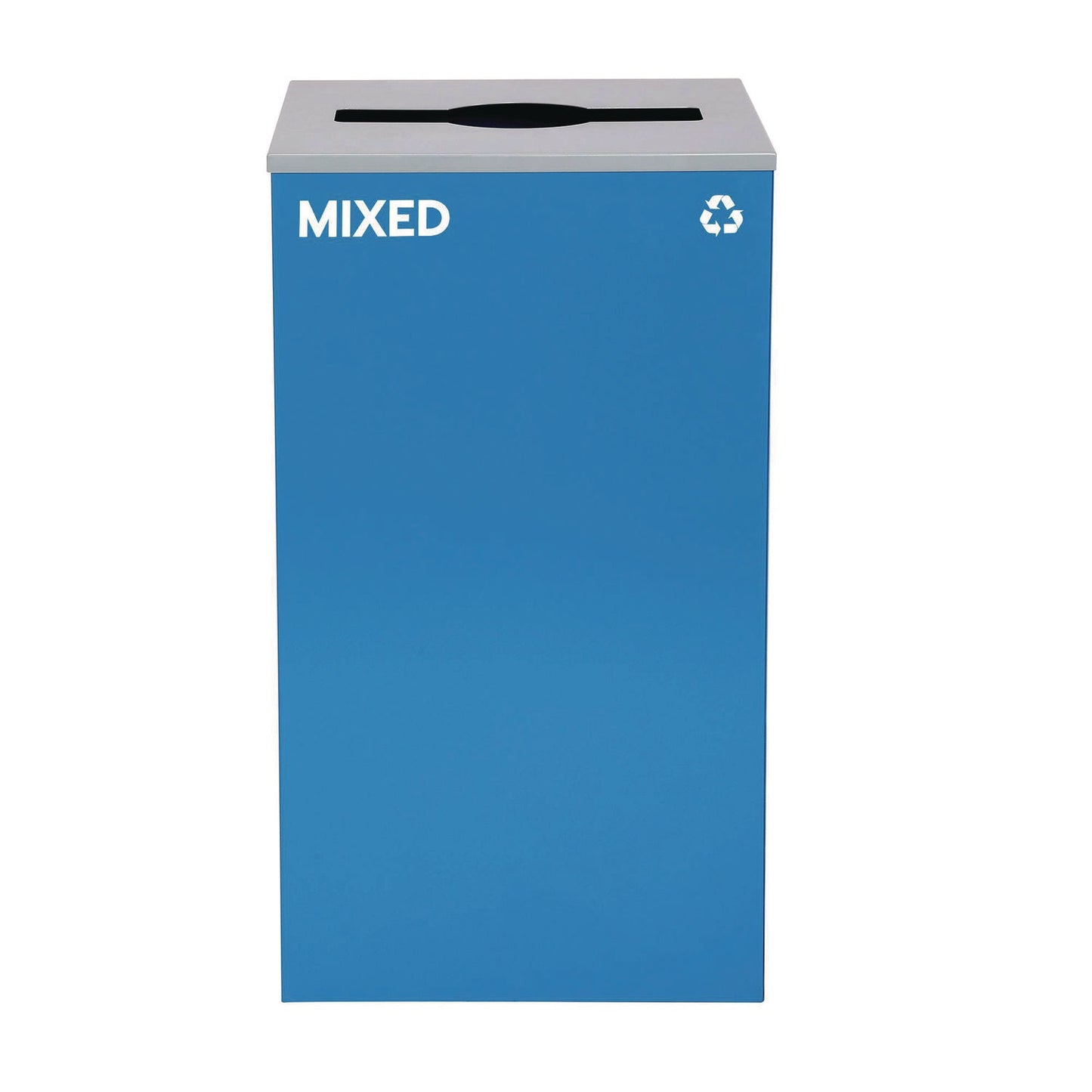 Alpine Industries 29 Gallon Trash/Recycling Cans, Steel, Blue Mixed Recycling Can w/Mixed Lid, Green Compost and Black Trash Cans w/Square Lids