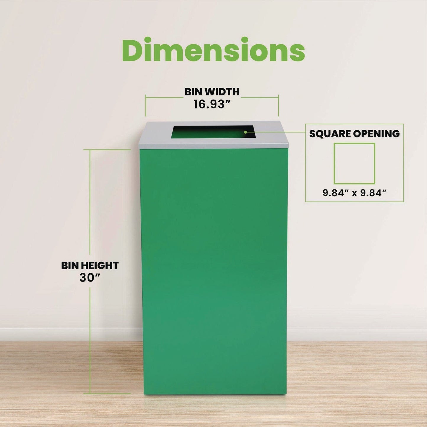 Alpine Industries 29 Gallon Trash/Recycling Cans, Steel, Green Can with Square Lid