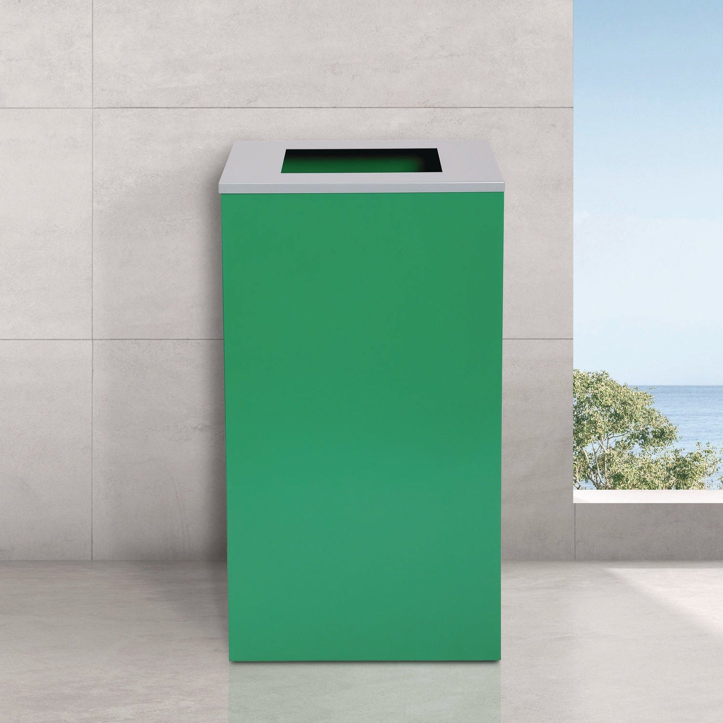 Alpine Industries 29 Gallon Trash/Recycling Cans, Steel, Green Can with Square Lid