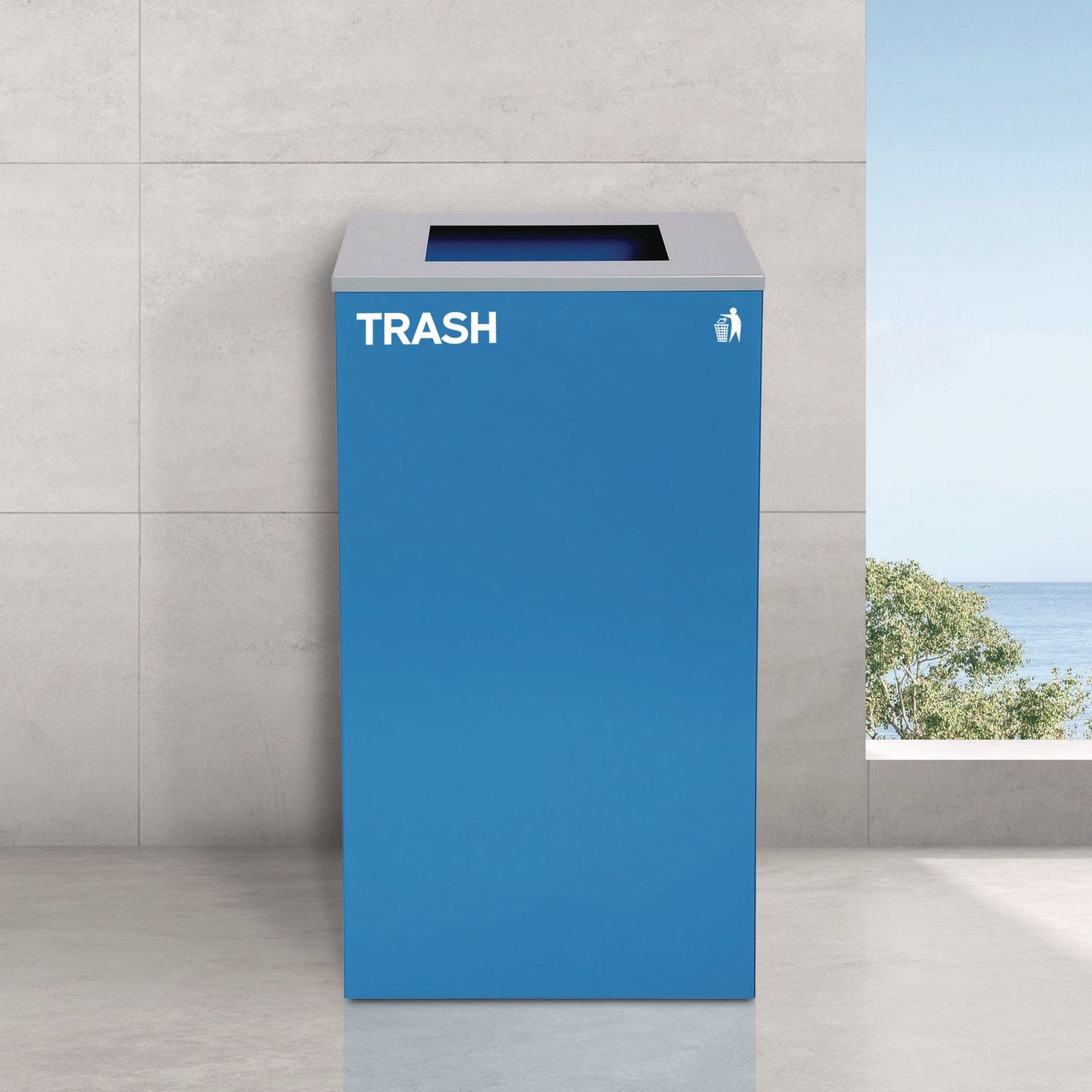 Alpine Industries 29 Gallon Trash/Recycling Cans, Steel, Blue Trash Can with Square Lid