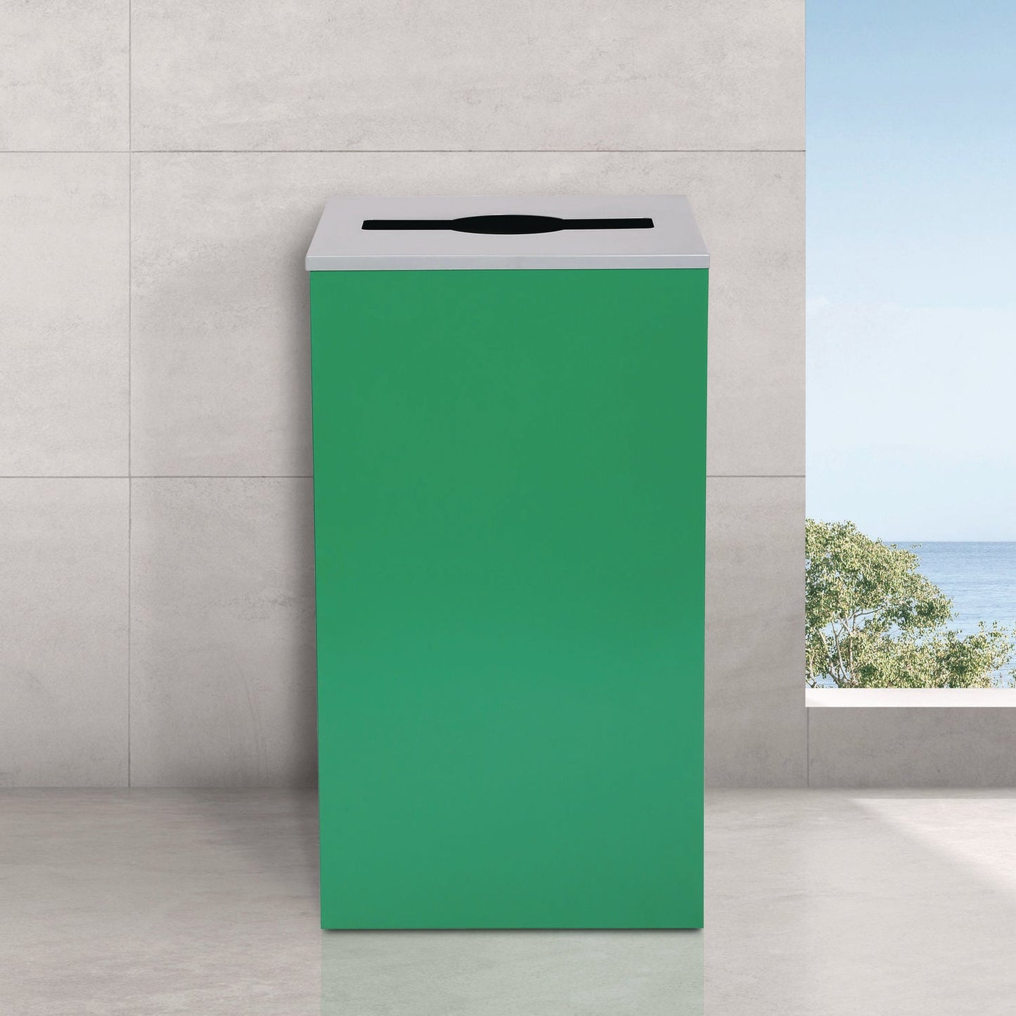 Alpine Industries 29 Gallon Trash/Recycling Cans, Steel, Green Can with Mixed Lid