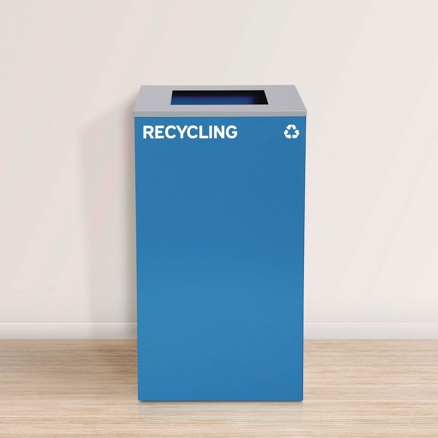 Alpine Industries 29 Gallon Trash/Recycling Cans, Steel, Blue Recycling Can with Square Lid