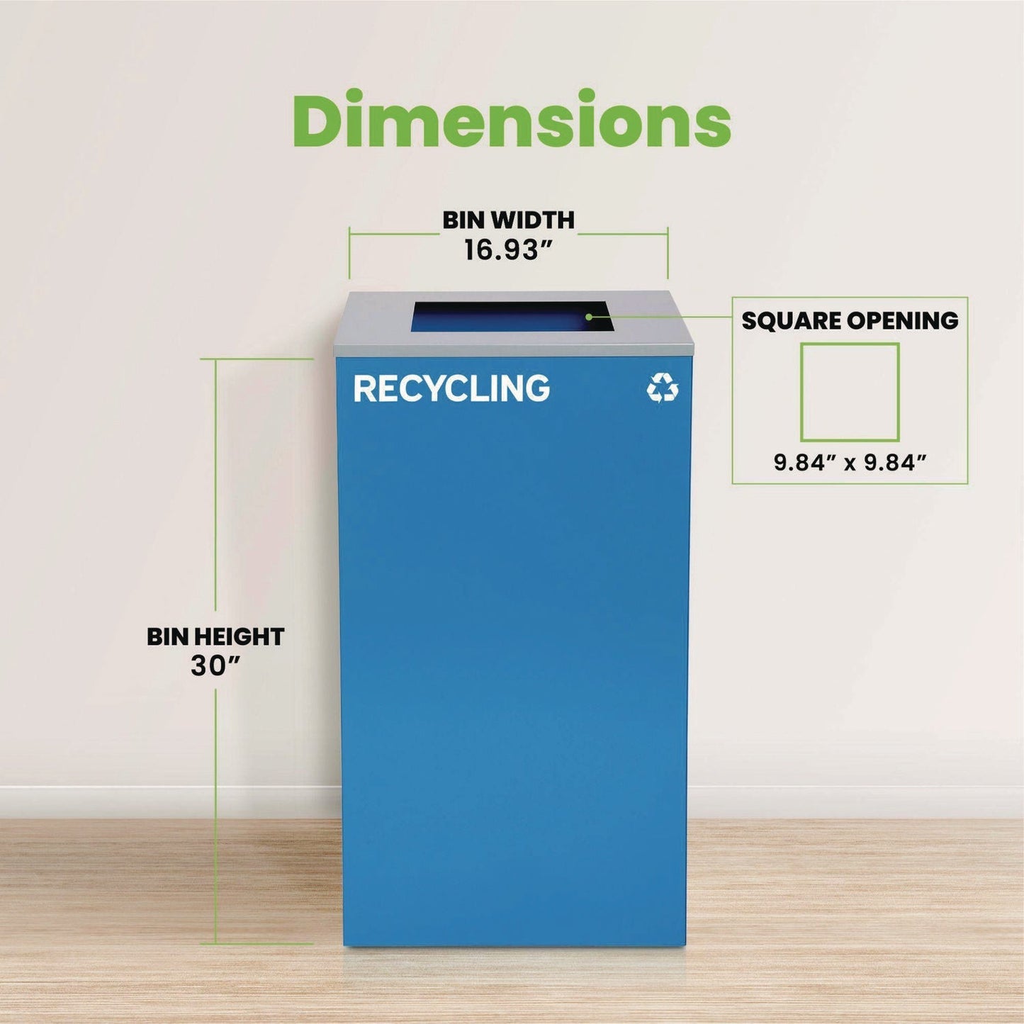 Alpine Industries 29 Gallon Trash/Recycling Cans, Steel, Blue Recycling Can with Square Lid
