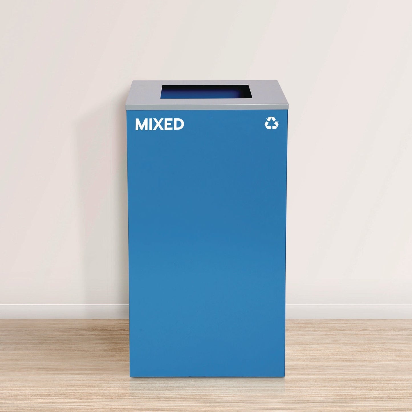 Alpine Industries 29 Gallon Trash/Recycling Cans, Steel, Blue Mixed Recycling Can with Square Lid