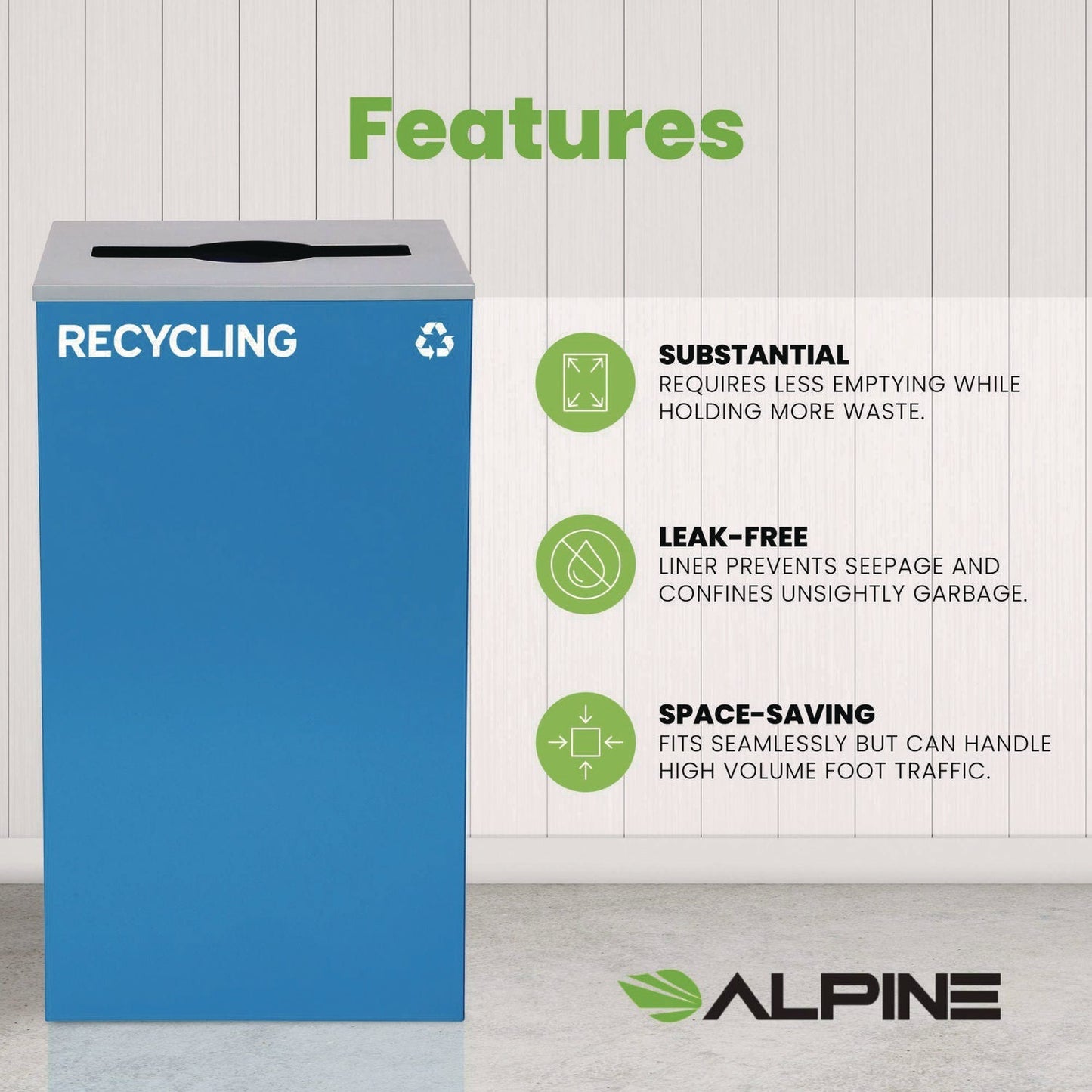 Alpine Industries 29 Gallon Trash/Recycling Cans, Steel, Blue Recycling Can with Mixed Lid