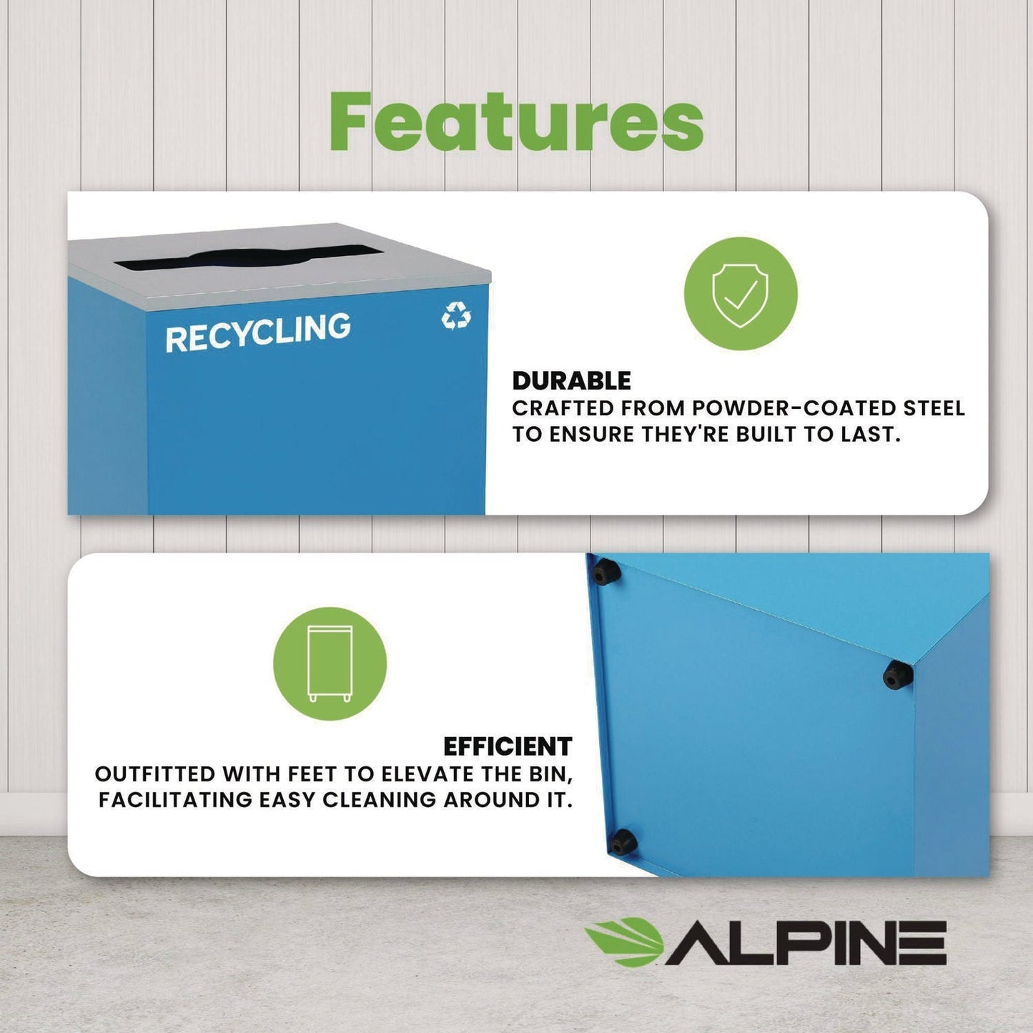 Alpine Industries 29 Gallon Trash/Recycling Cans, Steel, Blue Recycling Can with Mixed Lid