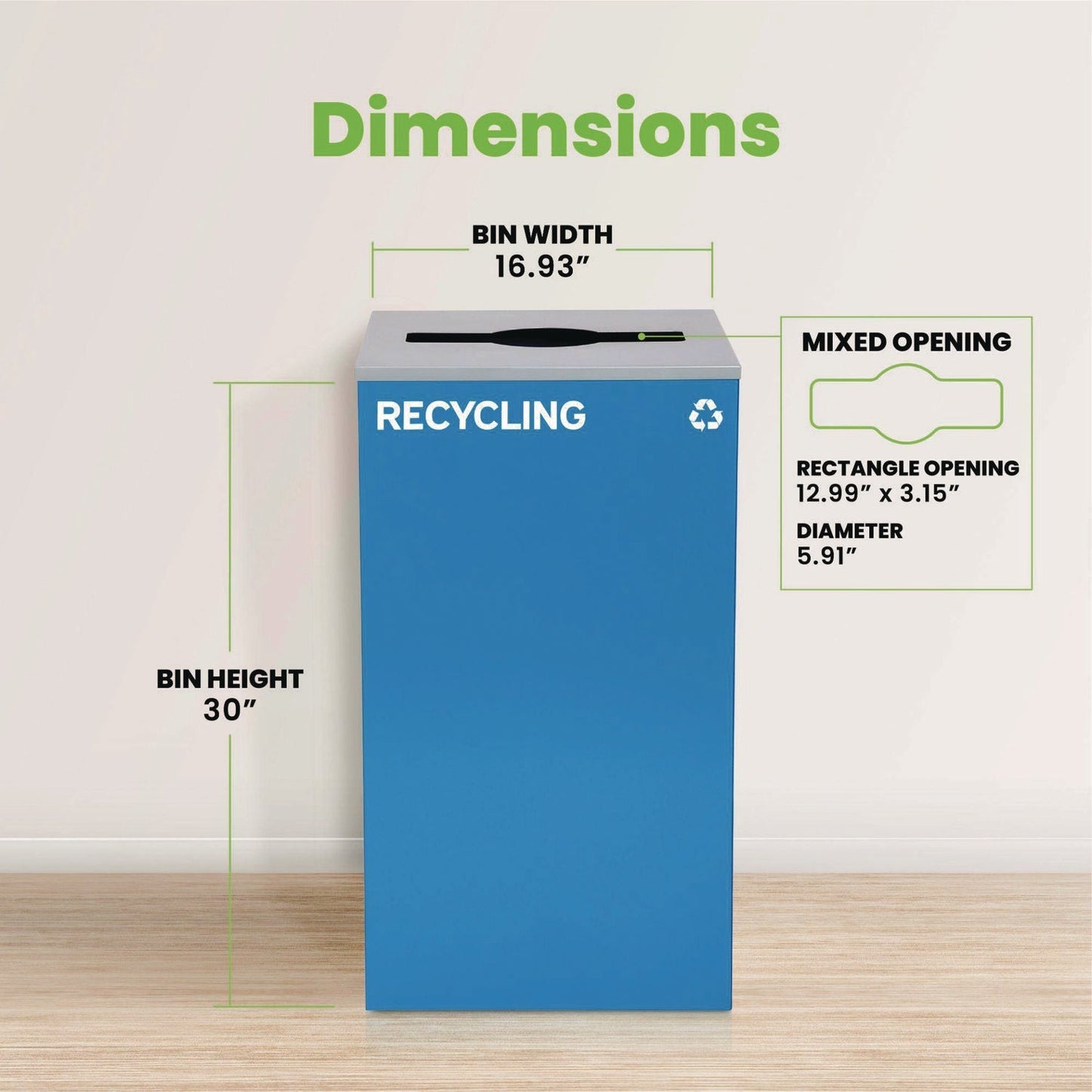 Alpine Industries 29 Gallon Trash/Recycling Cans, Steel, Blue Recycling Can with Mixed Lid