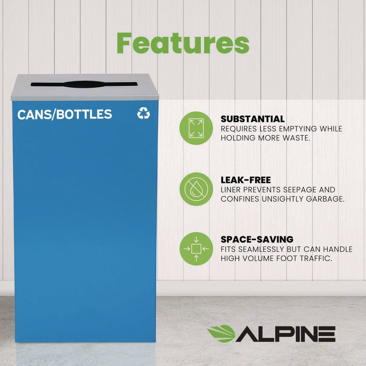 Alpine Industries 29 Gallon Trash/Recycling Cans, Steel, Blue Cans/Bottles Recycling Can with Mixed Lid