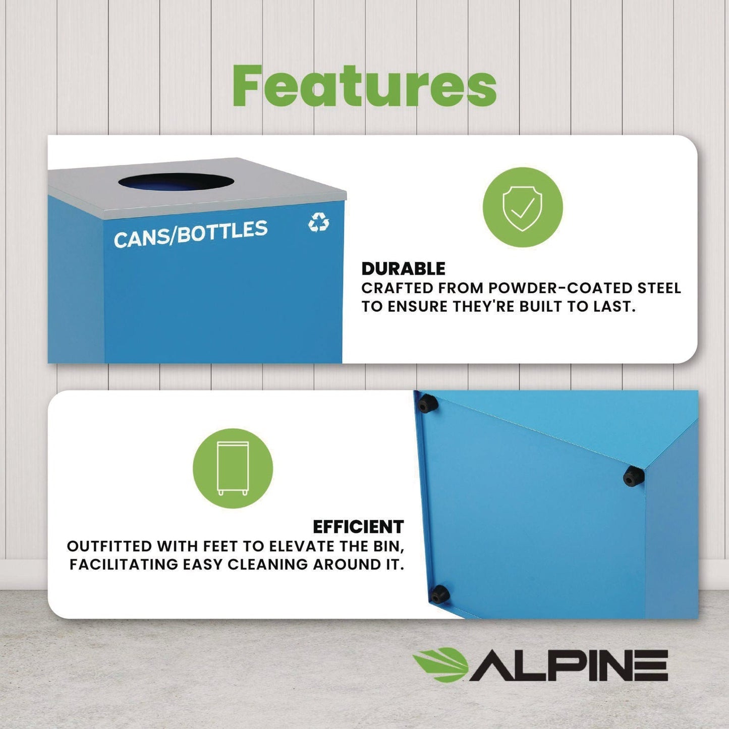 Alpine Industries 29 Gallon Trash/Recycling Cans, Steel, Blue Cans/Bottles Recycling Can with Circle Lid