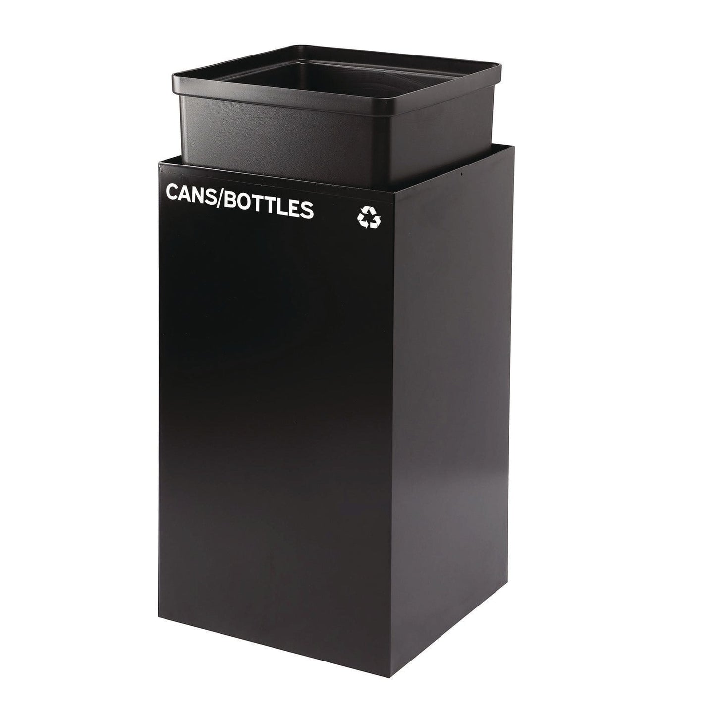 Alpine Industries 29 Gallon Trash/Recycling Cans, Steel, Black Cans/Bottles Recycling Can with Mixed Lid