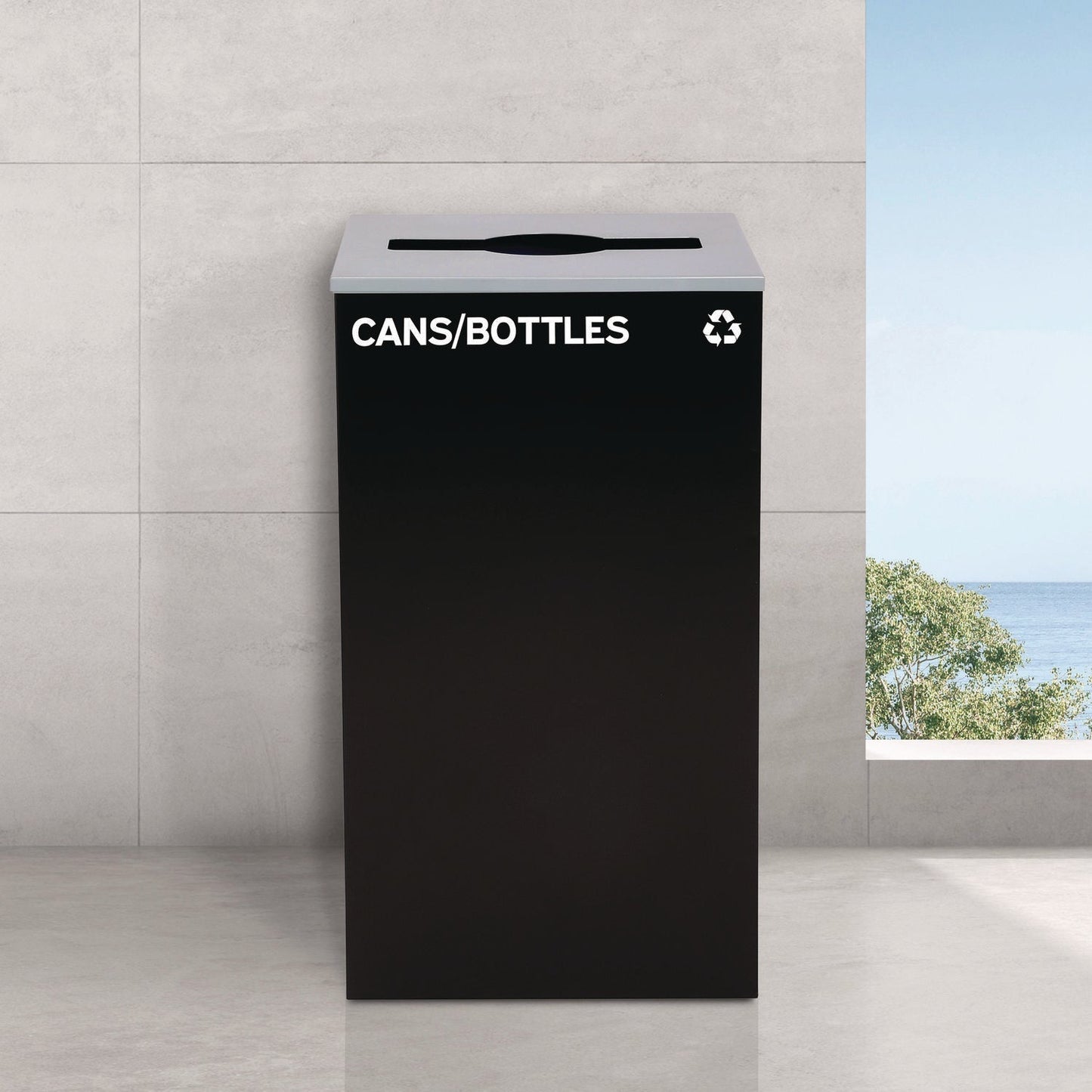 Alpine Industries 29 Gallon Trash/Recycling Cans, Steel, Black Cans/Bottles Recycling Can with Mixed Lid