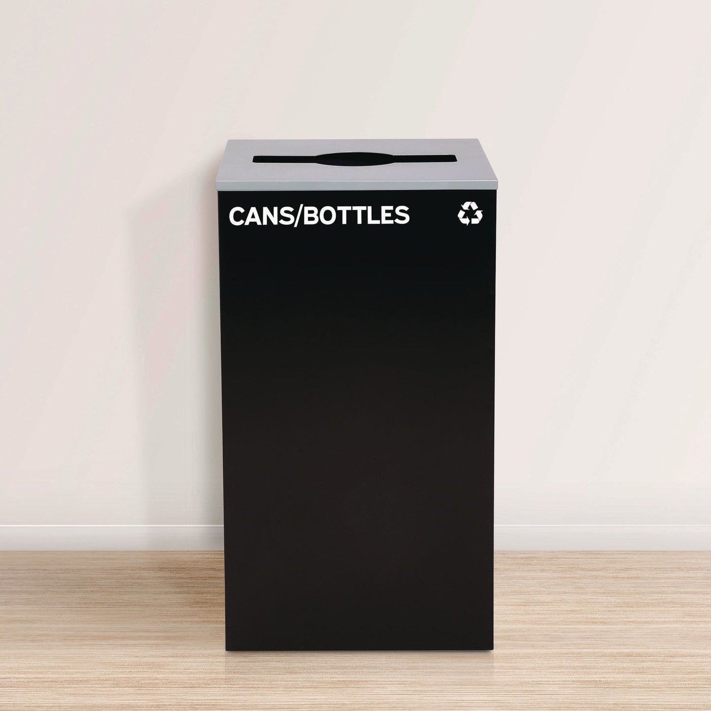 Alpine Industries 29 Gallon Trash/Recycling Cans, Steel, Black Cans/Bottles Recycling Can with Mixed Lid