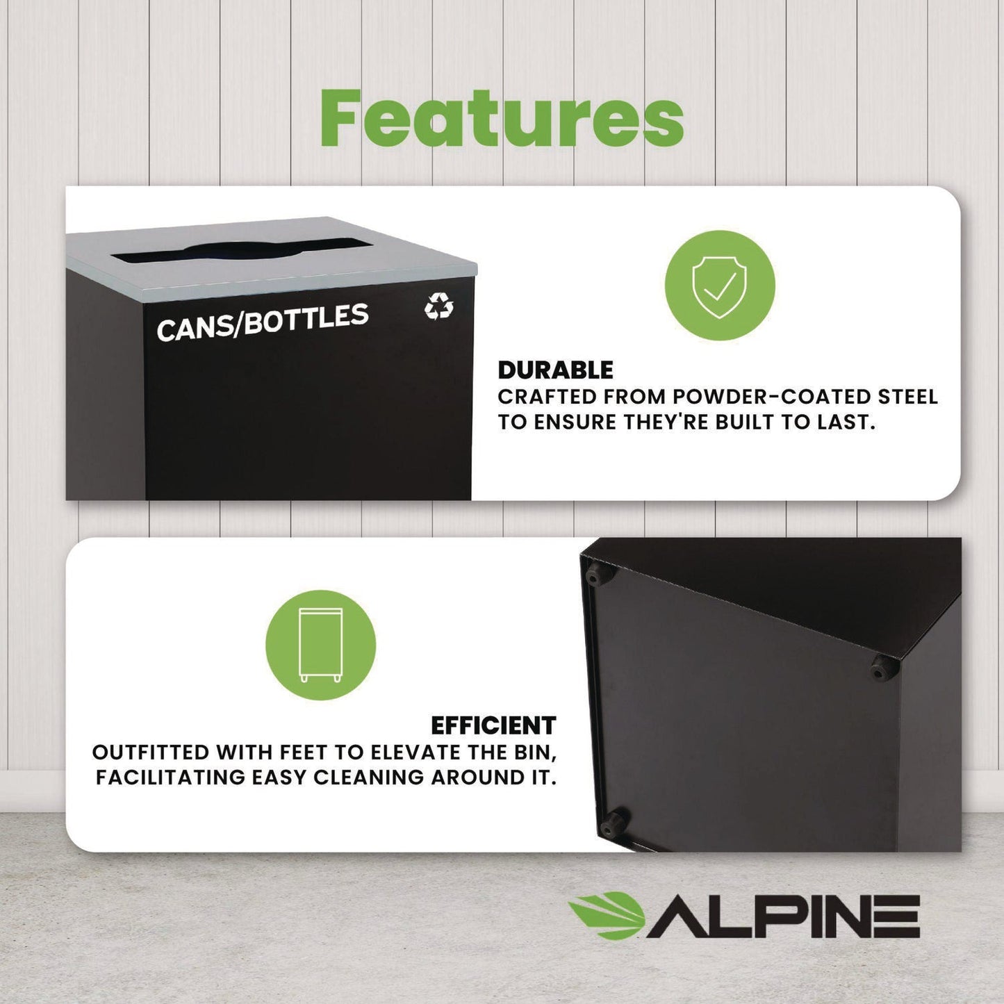 Alpine Industries 29 Gallon Trash/Recycling Cans, Steel, Black Cans/Bottles Recycling Can with Mixed Lid
