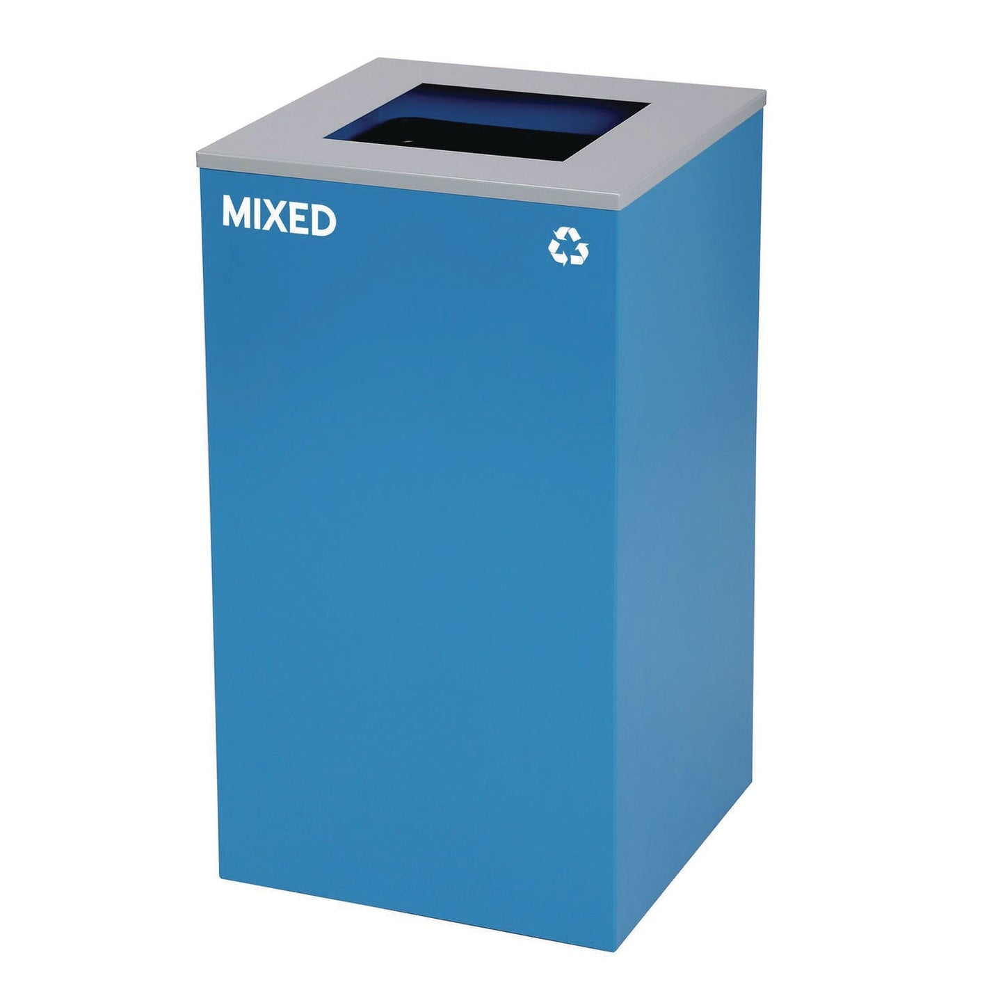 Alpine Industries 29 Gallon Trash/Recycling Cans, Steel, Blue Mixed Recycling and Black Trash Cans w/Square Lids, Green Compost Can w/Mixed Lid