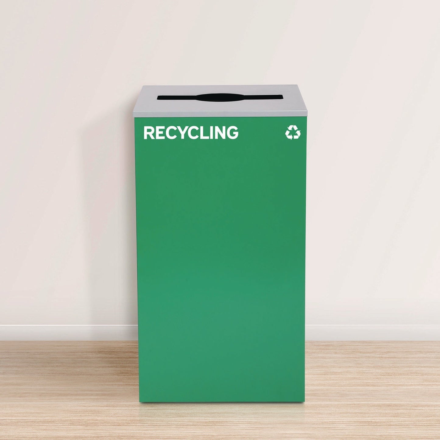 Alpine Industries 29 Gallon Trash/Recycling Cans, Steel, Blue Recycling Can w/Circle Lid, Green Recycling w/Mixed Lid, Black Trash w/Square Lid