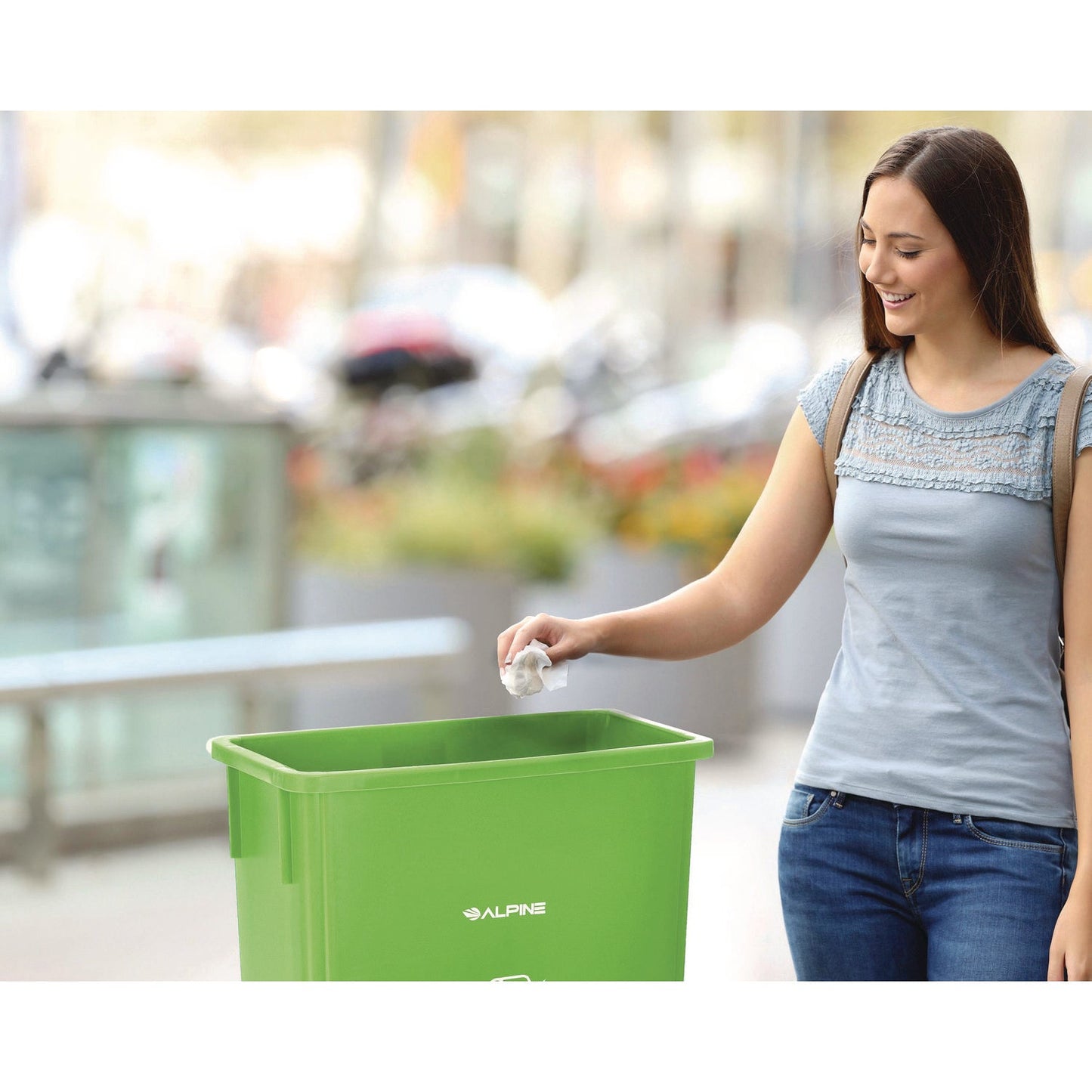 Alpine Industries Slim 23 Gallon Recycling Bin, Plastic, Lime Green