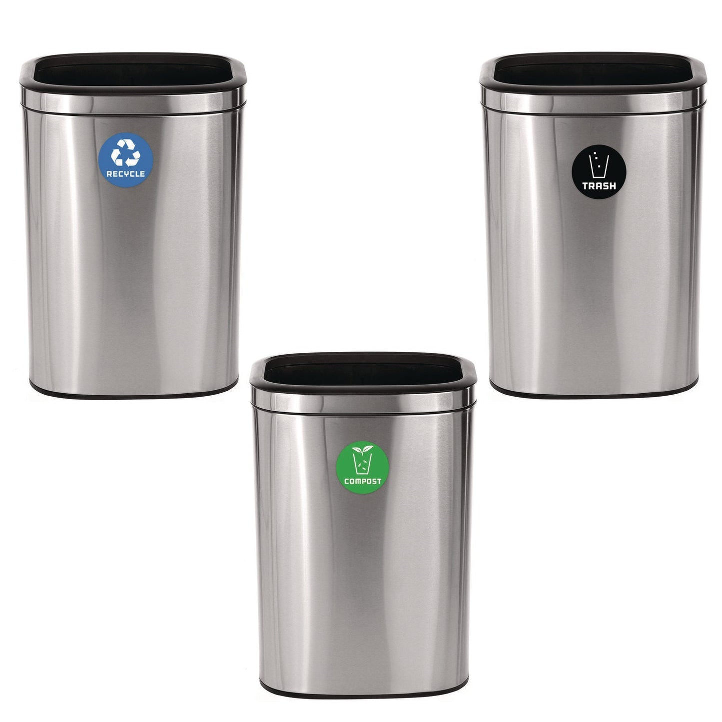Alpine Industries 10.5 Gallon Recycle, Trash and Compost Combo Station, Brushed Stainless Steel