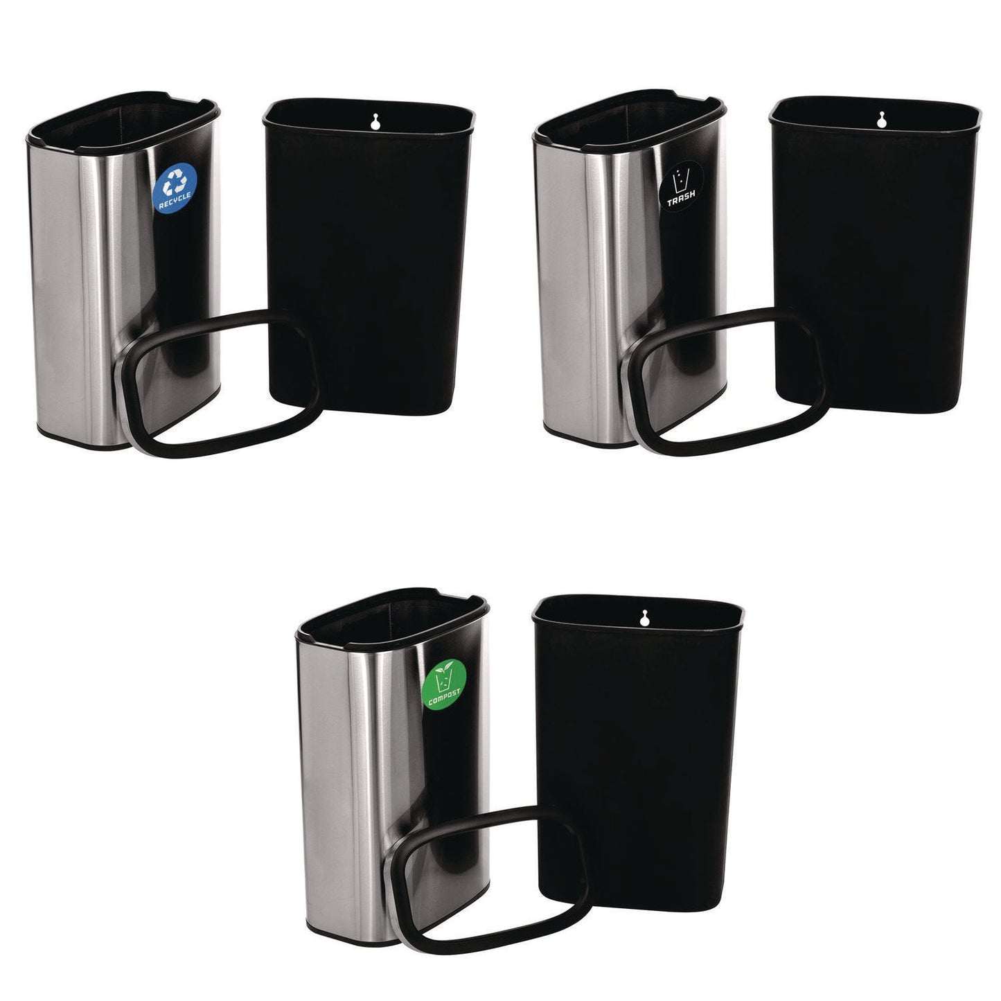 Alpine Industries 10.5 Gallon Recycle, Trash and Compost Combo Station, Brushed Stainless Steel