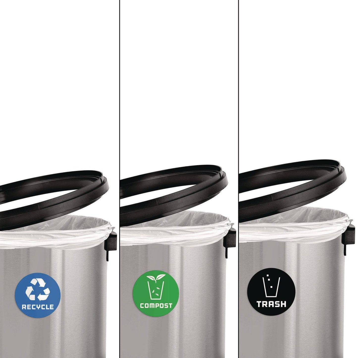 Alpine Industries 17 Gallon Stainless Steel Indoor Recycling, Trash and Compost Bins with Swivel Lid
