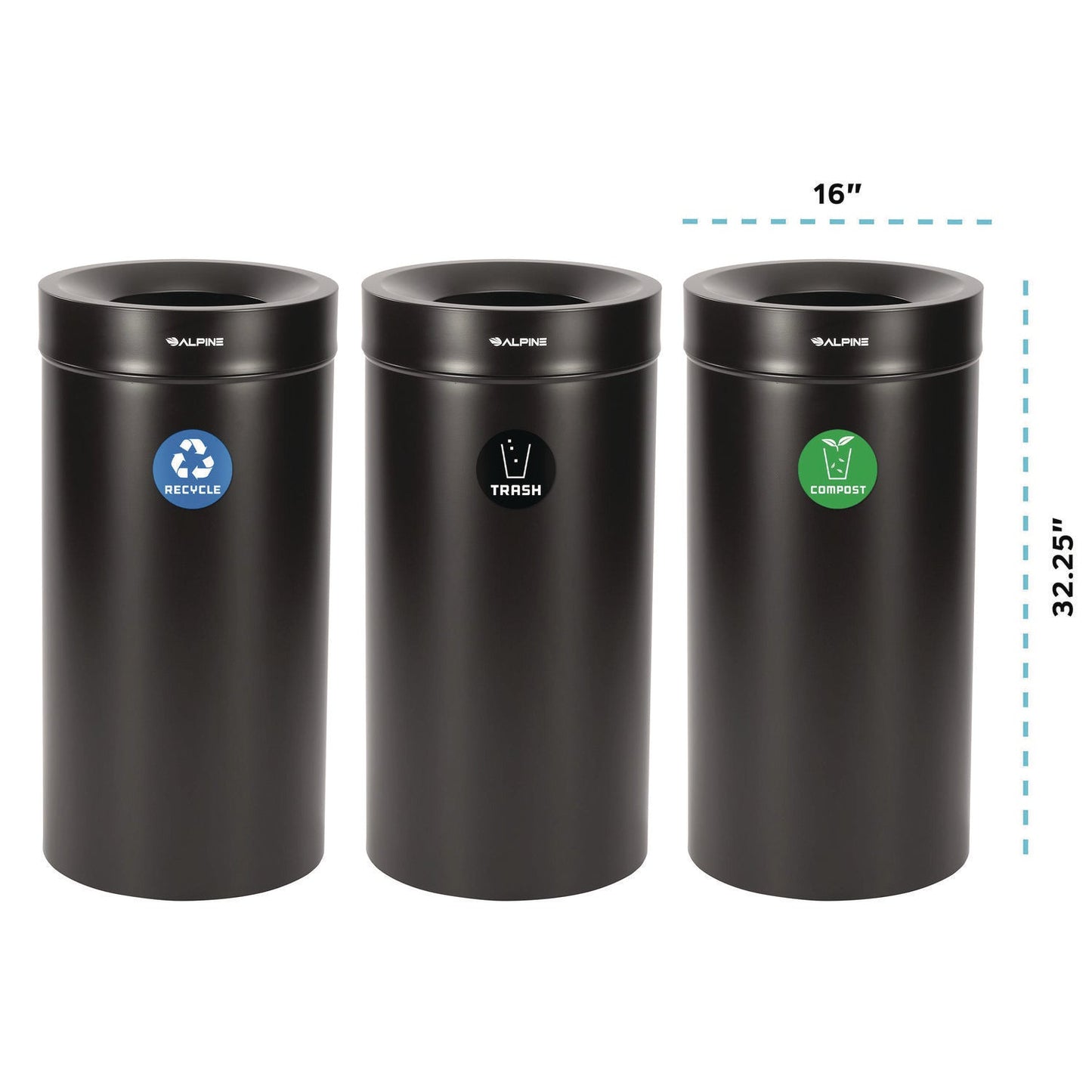 Alpine Industries 27 Gallon Black Stainless Steel Compost Bin, Recycling Can and Trash Receptacle