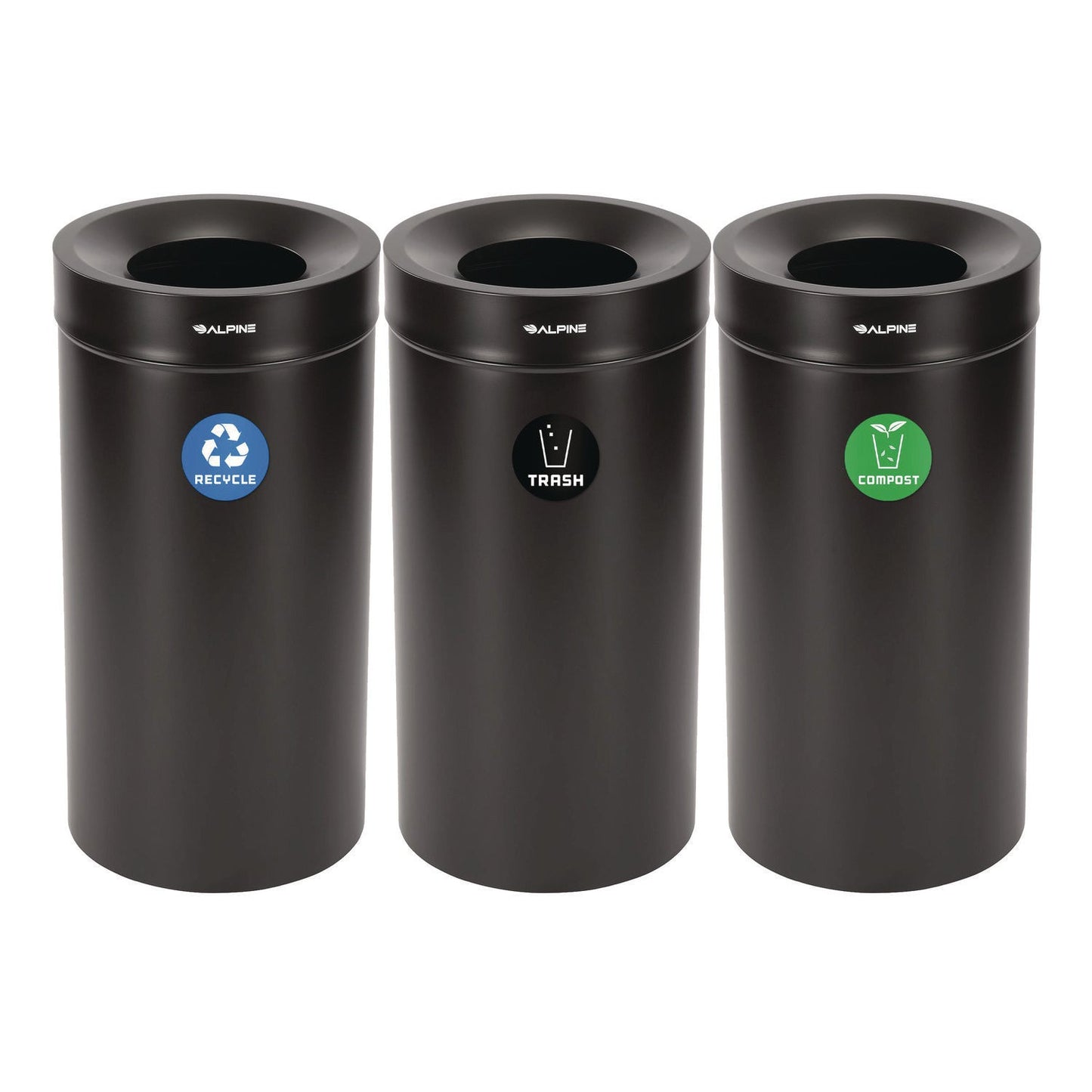 Alpine Industries 27 Gallon Black Stainless Steel Compost Bin, Recycling Can and Trash Receptacle