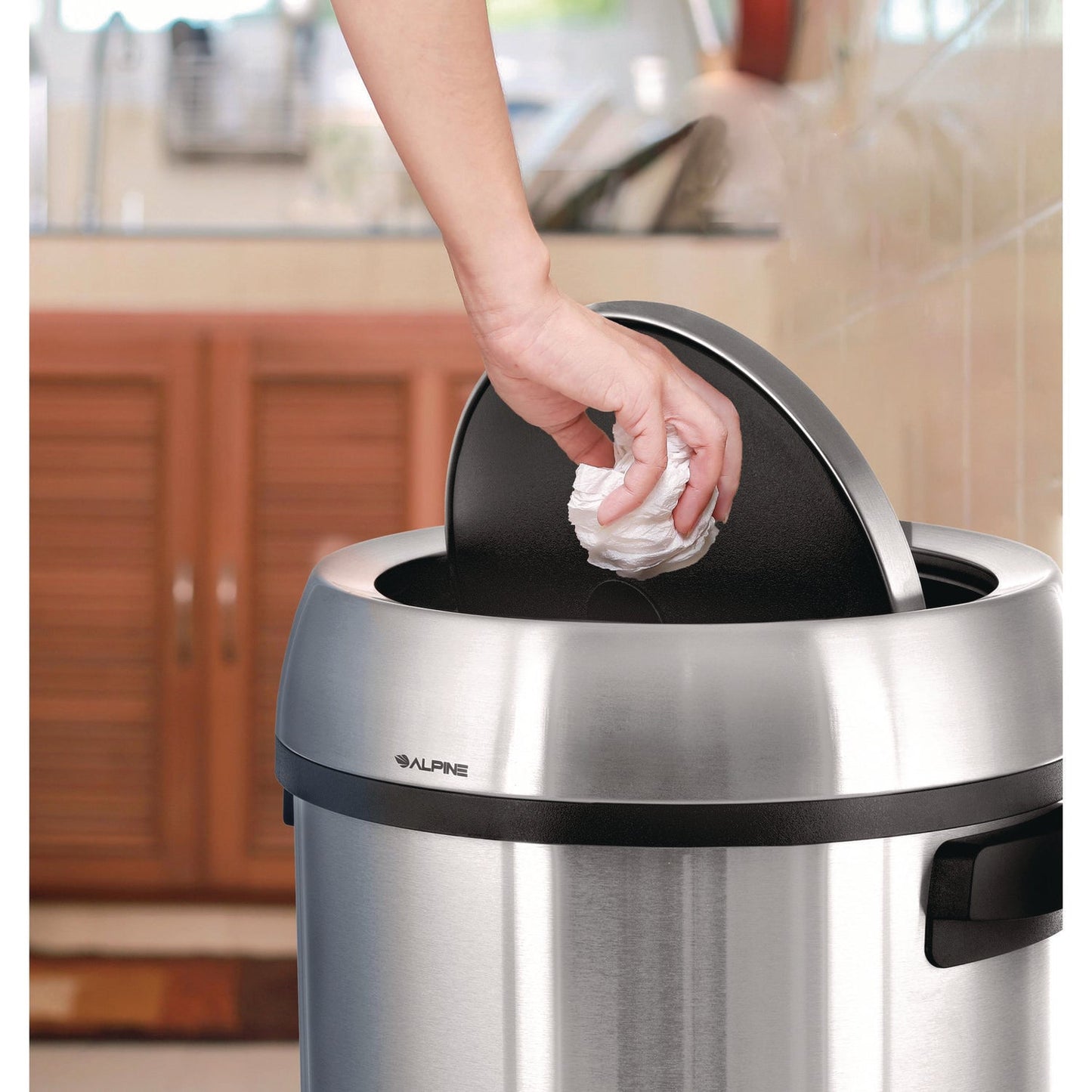 Alpine Industries 17 Gallon Stainless Steel Commercial Trash Can with Swing Lid