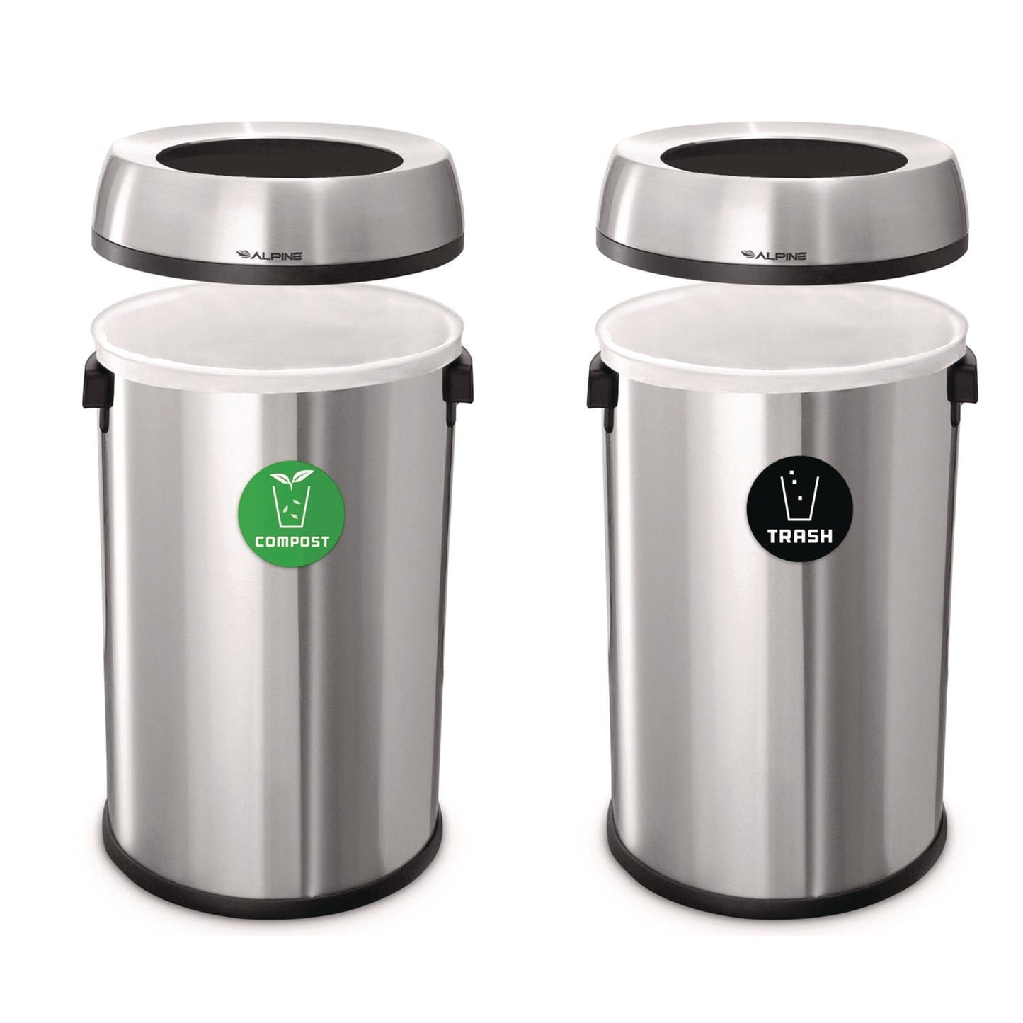 Alpine Industries 17 Gallon Stainless Steel Open Top Compost and Trash Station
