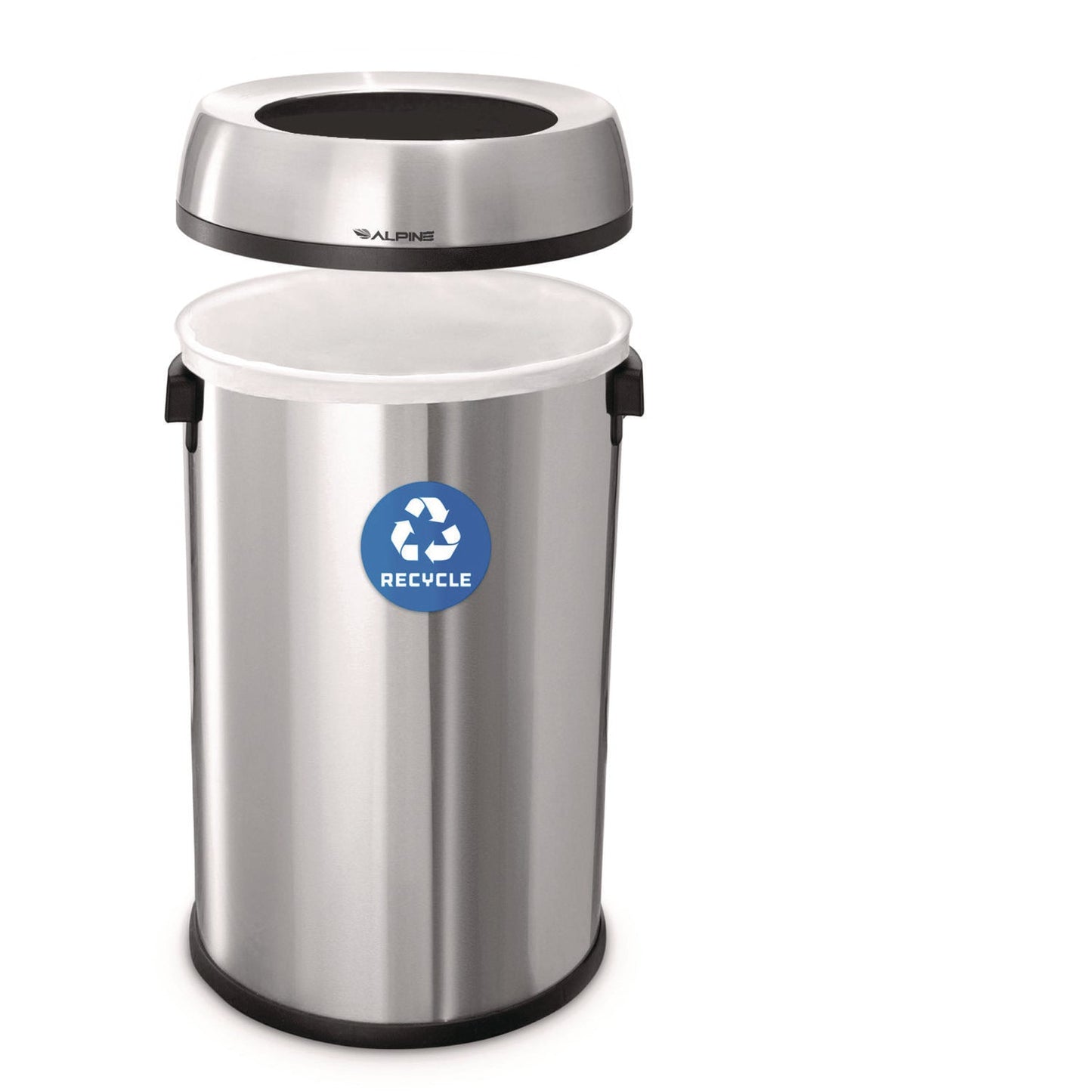 Alpine Industries 17 Gallon Stainless Steel Open Top Recycling Bin Receptacle